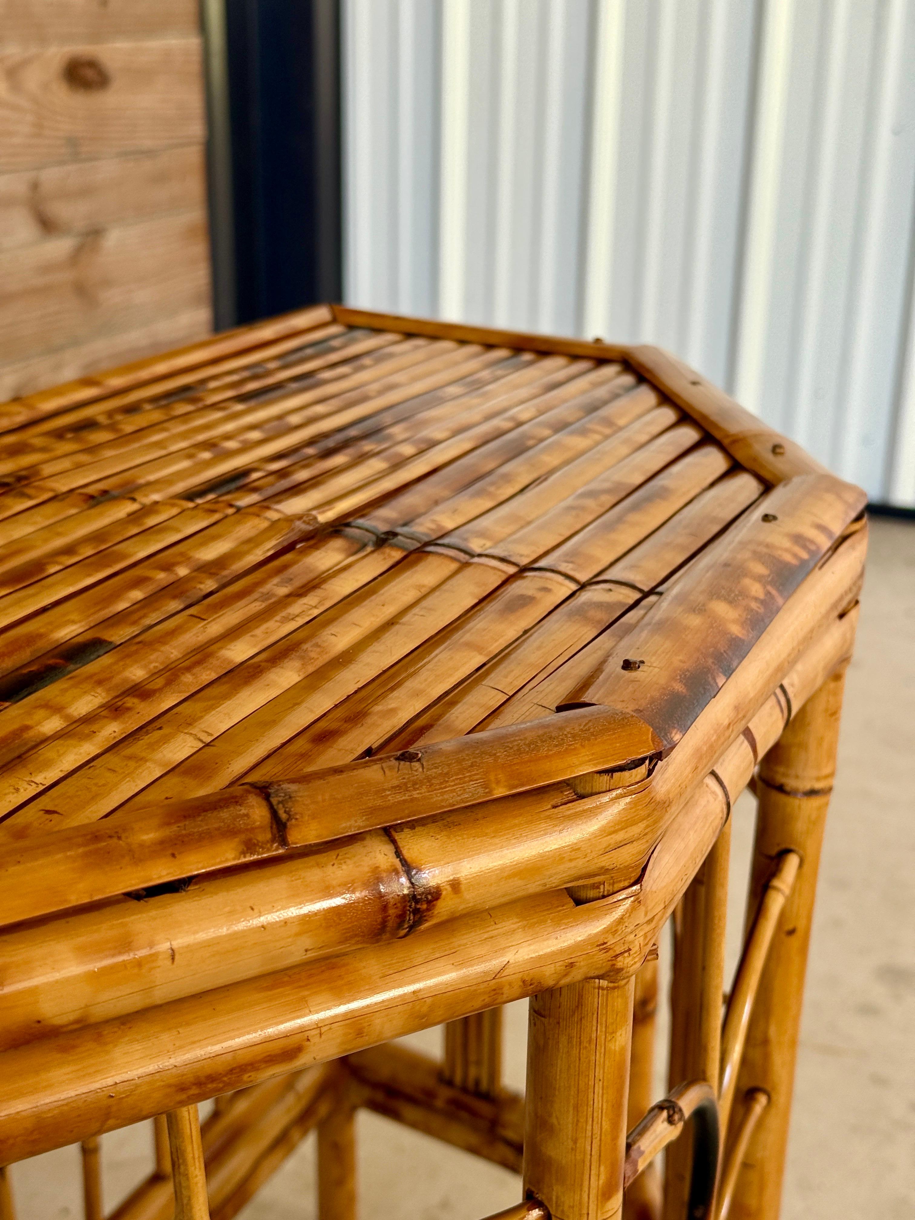 Mid-20th Century Refinished Coastal Burnt Bamboo Demi-Lune Table For Sale 9