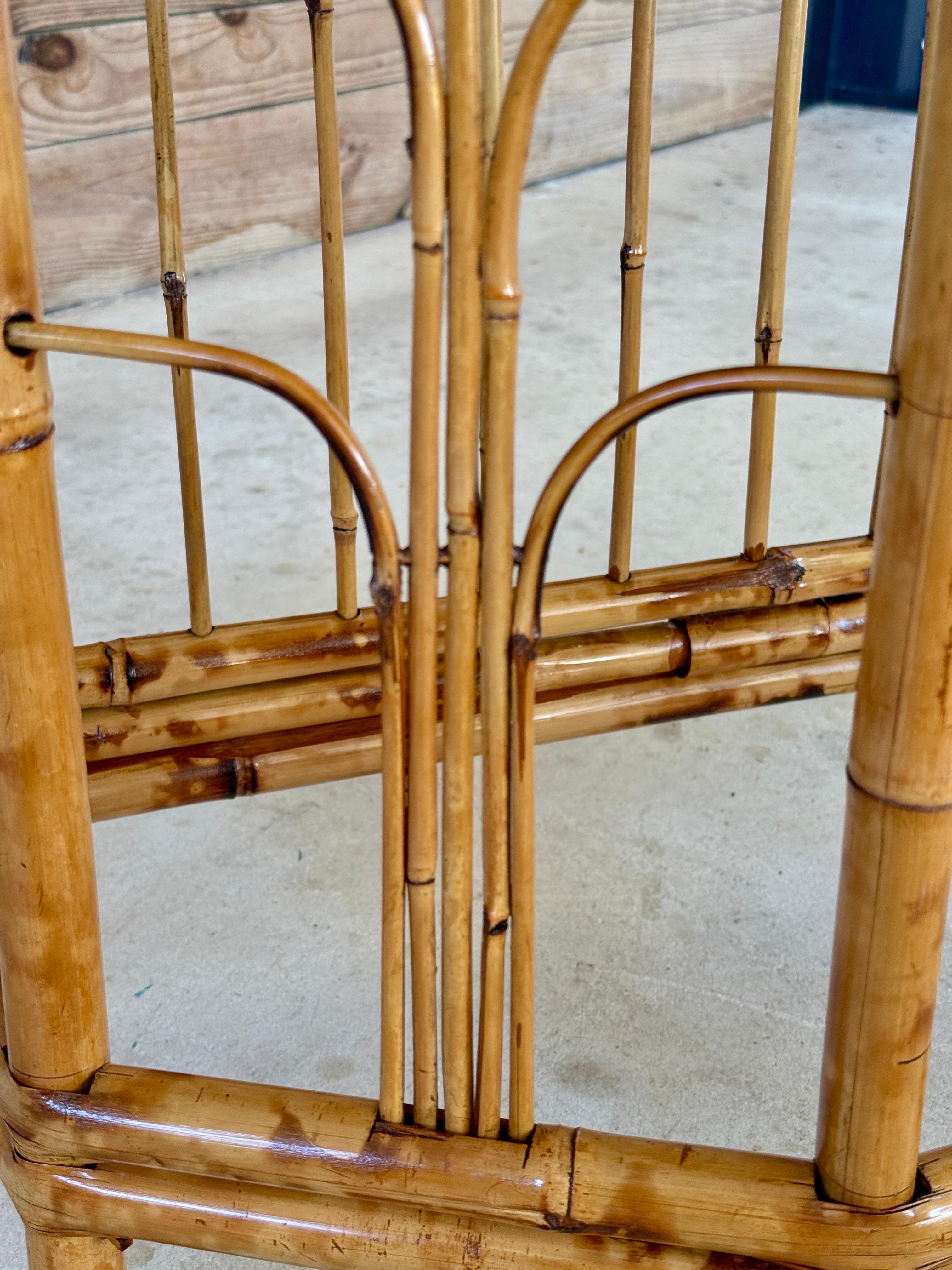 Unknown Mid-20th Century Refinished Coastal Burnt Bamboo Demi-Lune Table For Sale