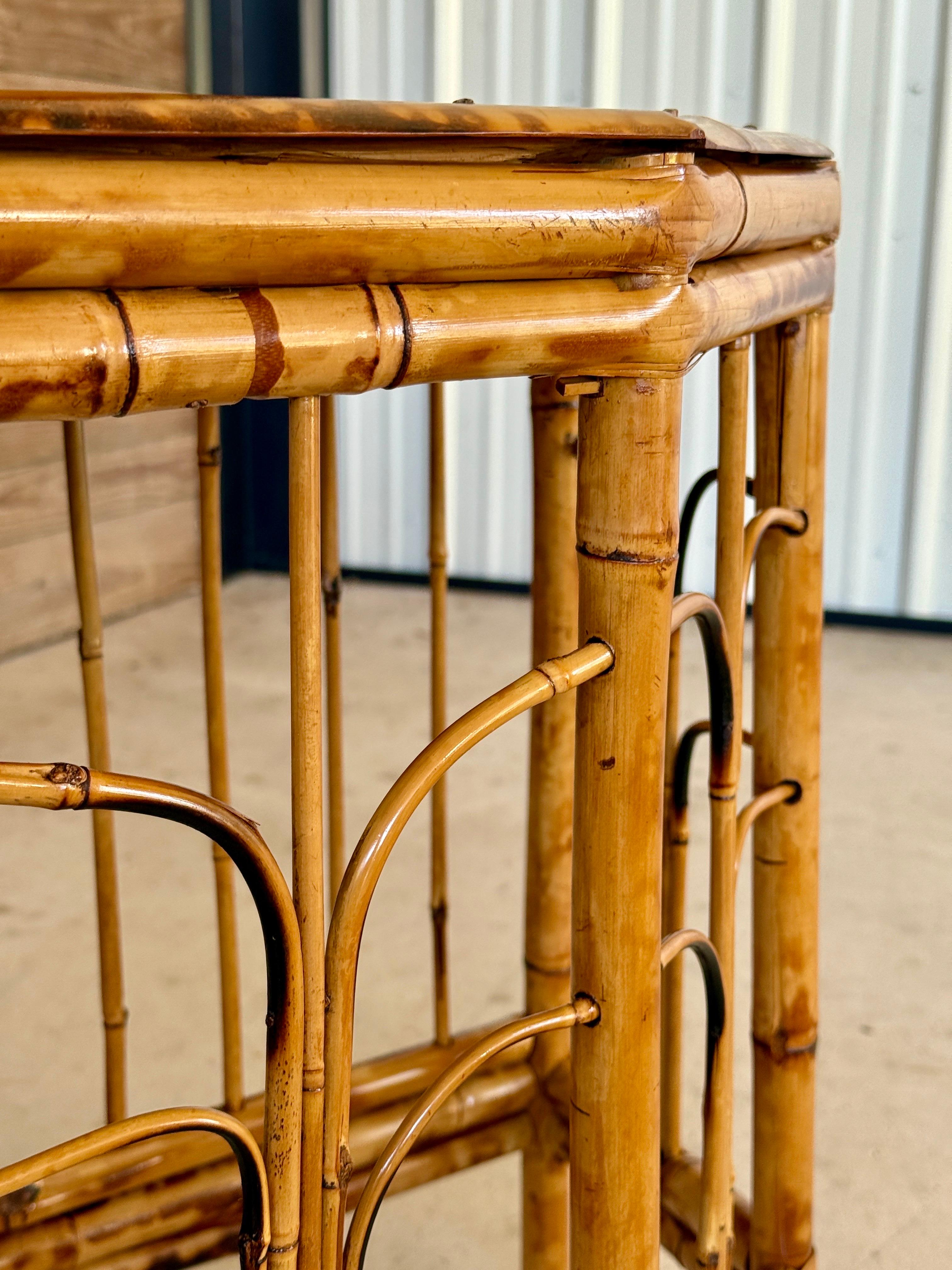 Mid-20th Century Refinished Coastal Burnt Bamboo Demi-Lune Table In Good Condition For Sale In North Fort Myers, FL
