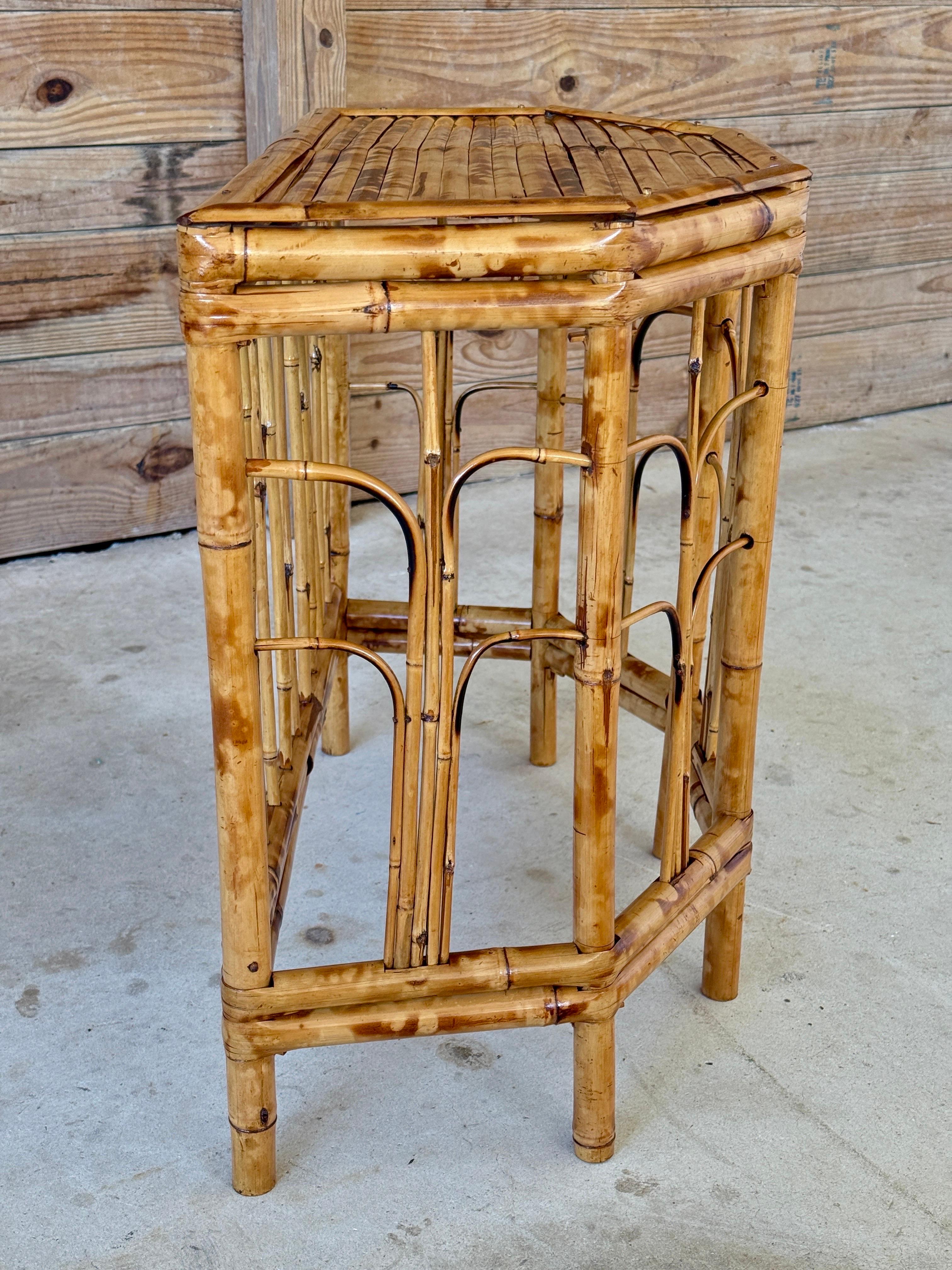 Mid-20th Century Refinished Coastal Burnt Bamboo Demi-Lune Table For Sale 1