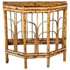 Mid-20th Century Refinished Coastal Burnt Bamboo Demi-Lune Table