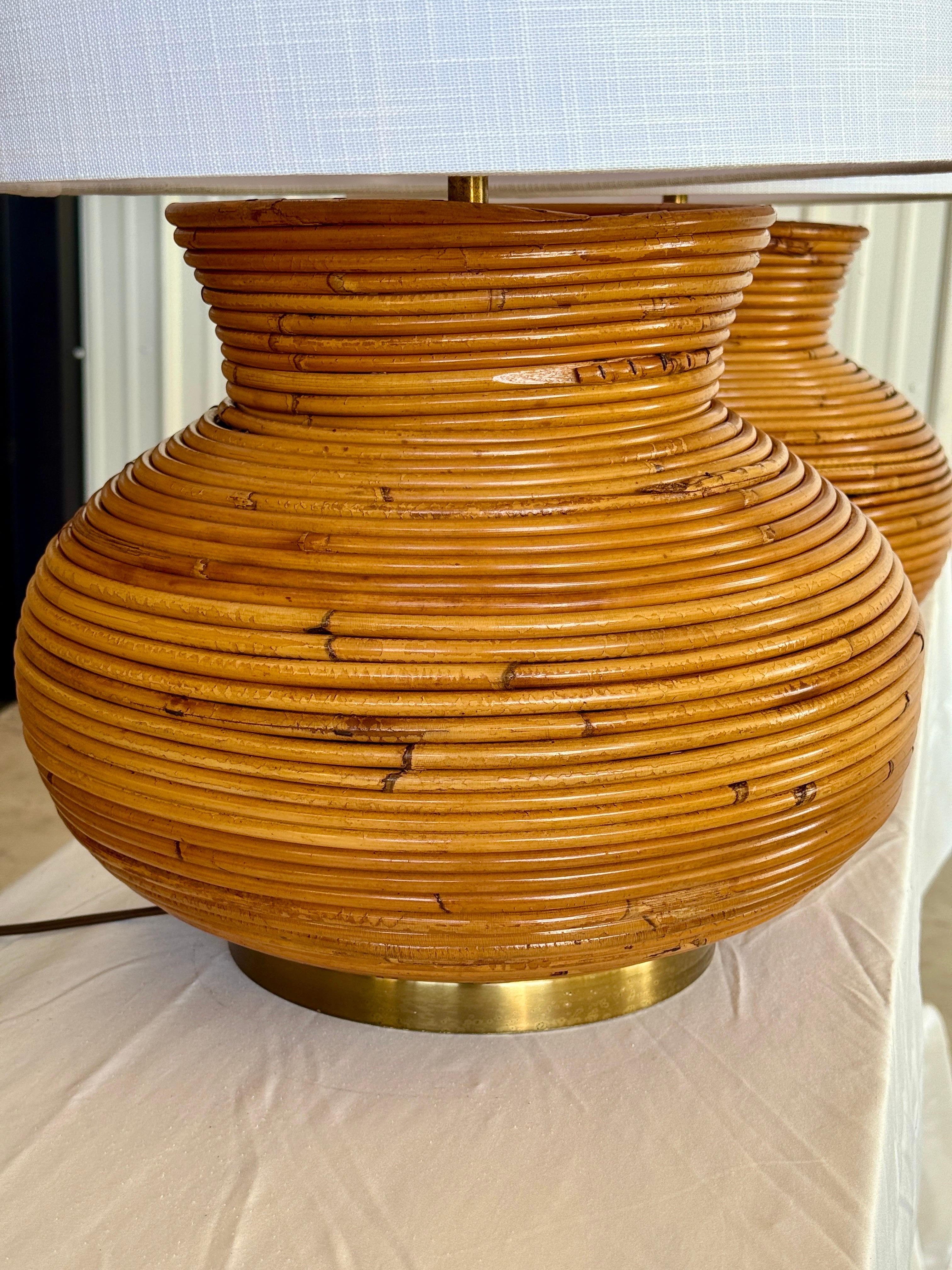 Lampe de table moderne en rotin avec bobine de gourde, milieu du 20e siècle, finition organique, avec br en vente 4