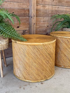 Mid-20th Century Refinished Pencil Rattan Side Tables by Maitland-Smith