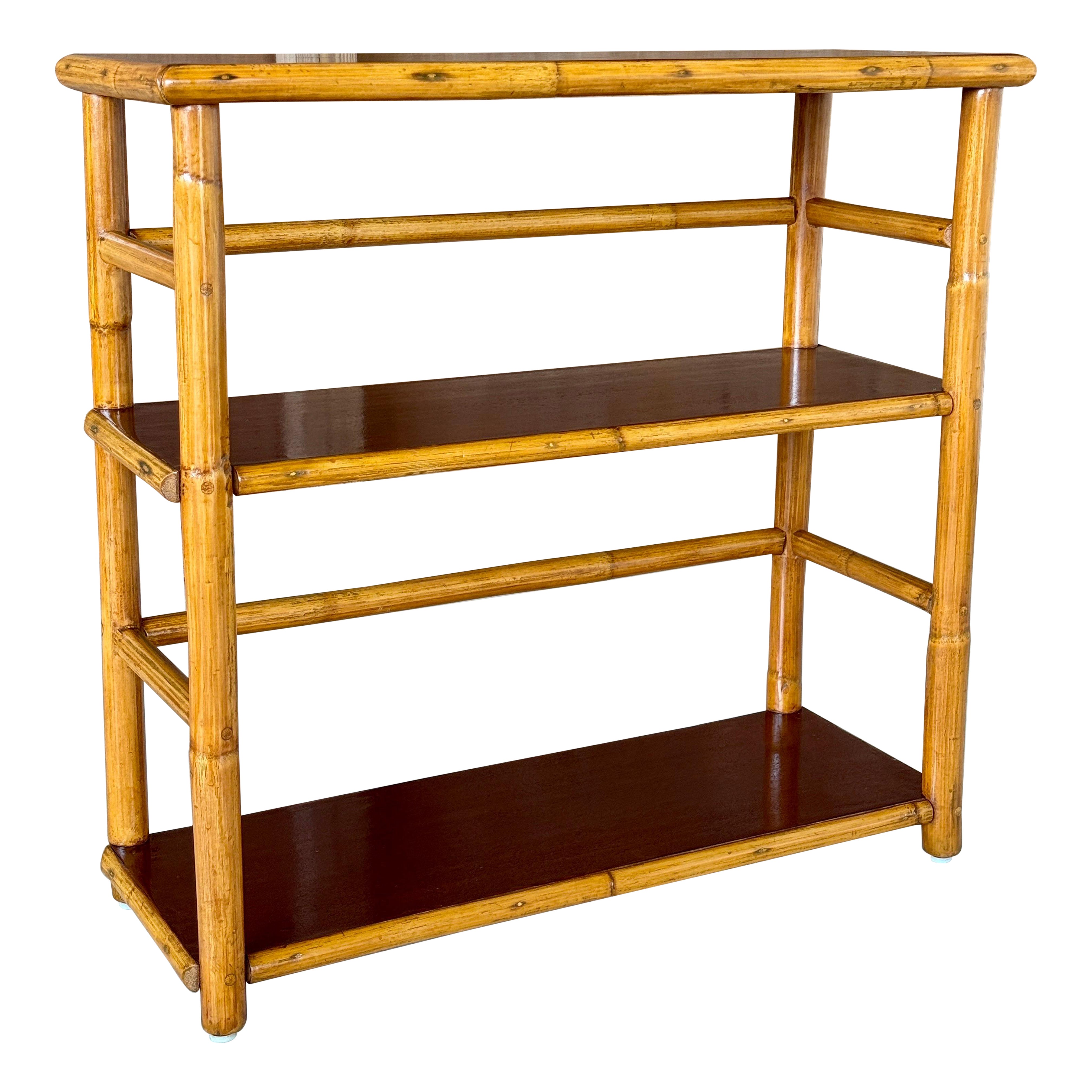 Mid-20th Century Refinished Rattan Bookcase by Ritts Tropitan For Sale