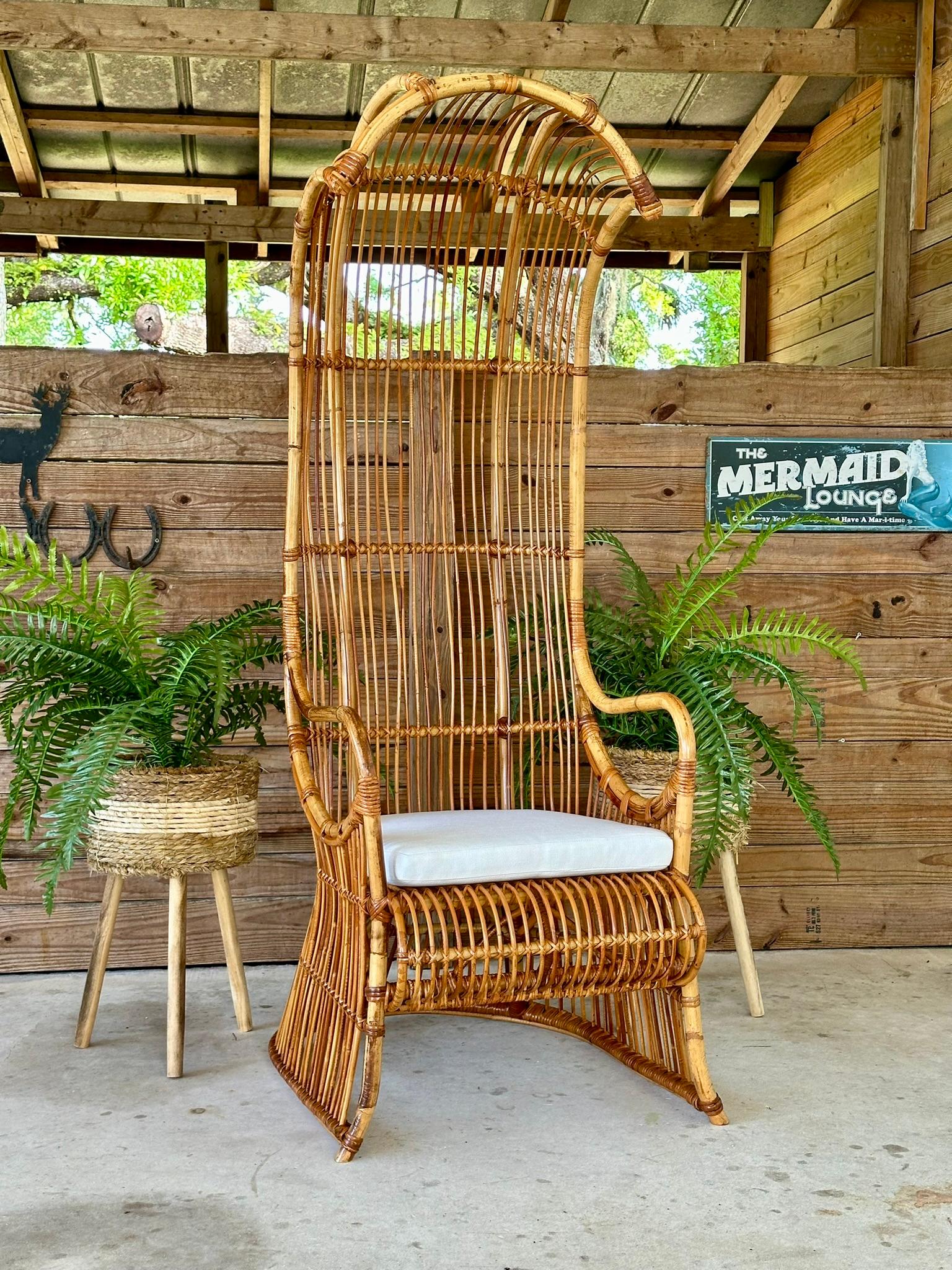 Mid-20th Century Refinished Restored Bent Rattan Canopy Arm side Chair 4