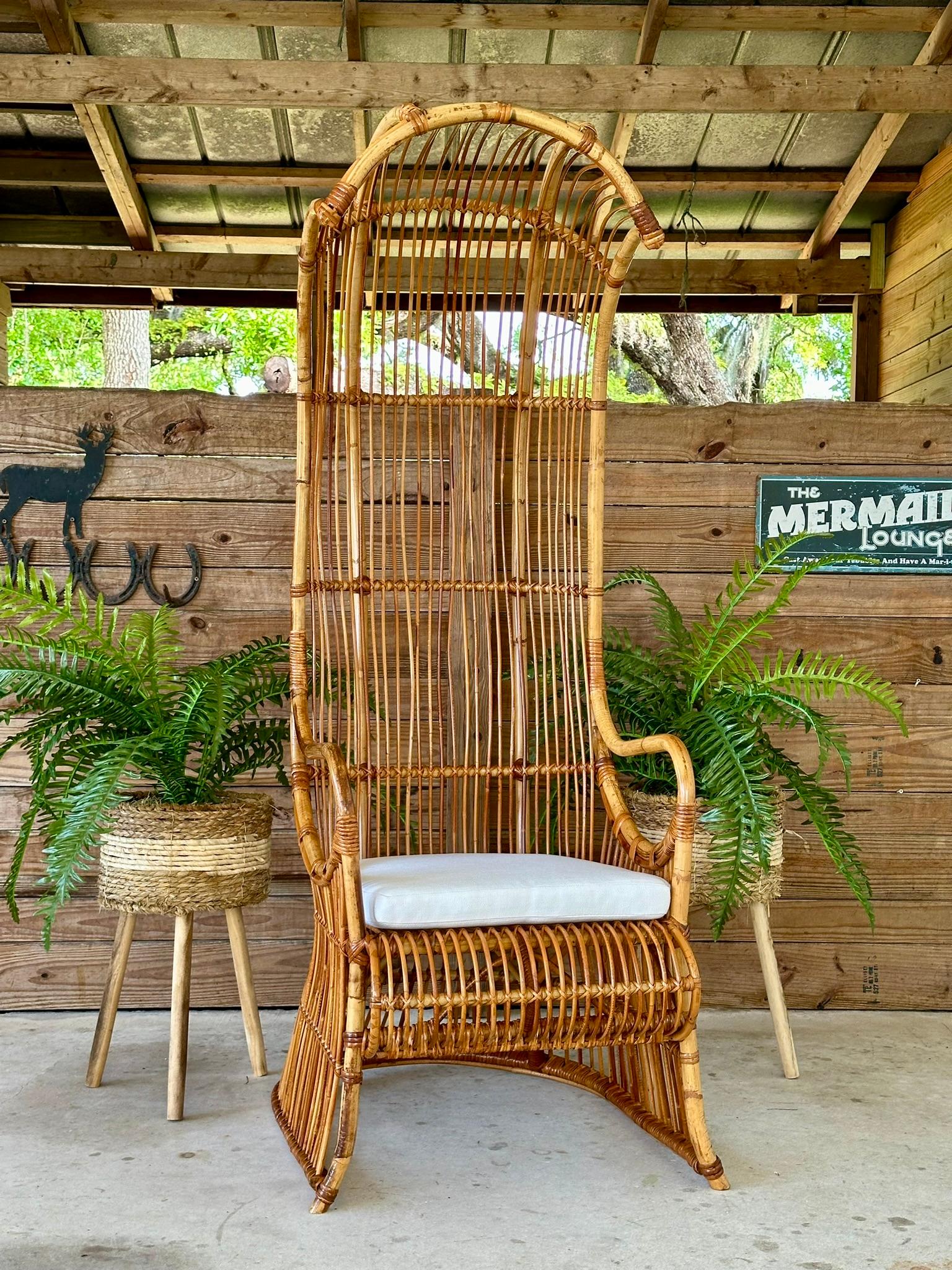 Mid-20th Century Refinished Restored Bent Rattan Canopy Arm side Chair 5