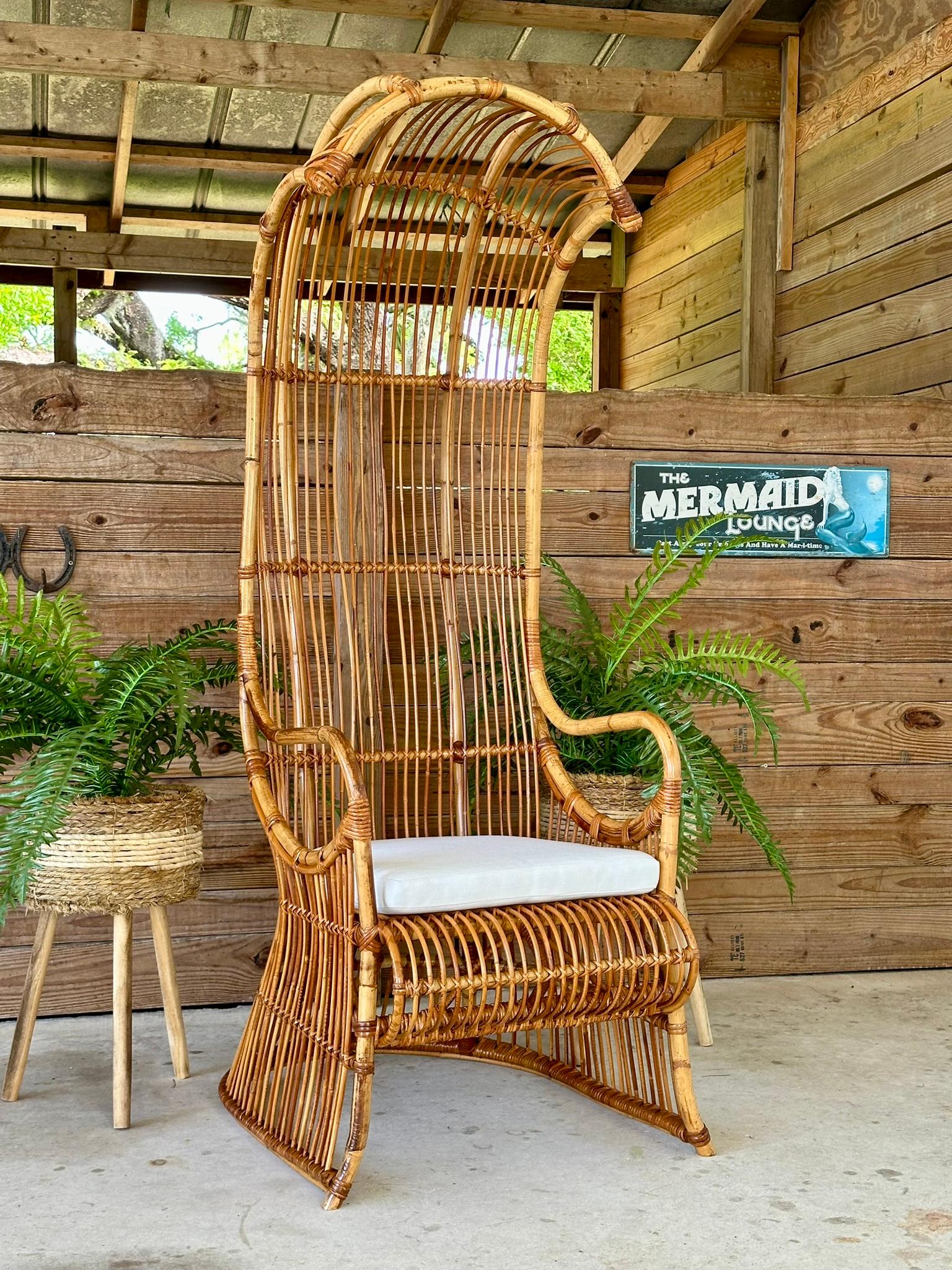 Mid-20th Century Refinished Restored Bent Rattan Canopy Arm side Chair 6