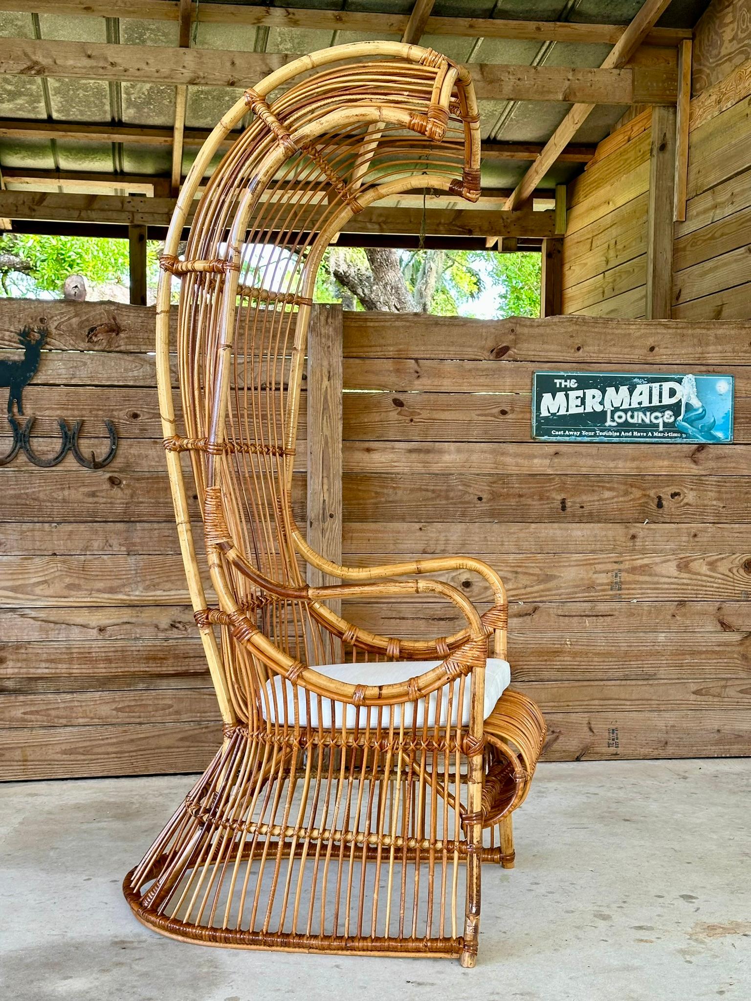 Hand-Crafted Mid-20th Century Refinished Restored Bent Rattan Canopy Arm side Chair