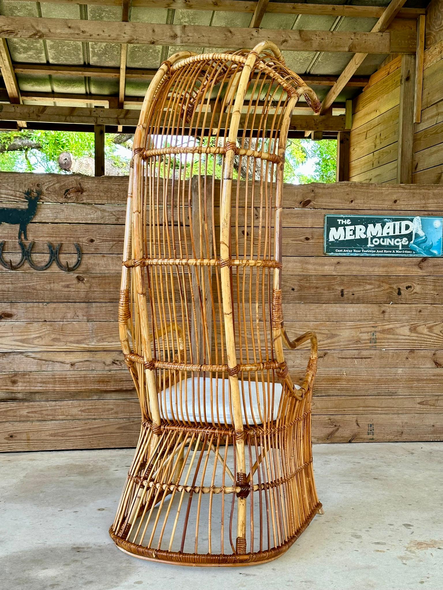 Mid-20th Century Refinished Restored Bent Rattan Canopy Arm side Chair In Good Condition In North Fort Myers, FL