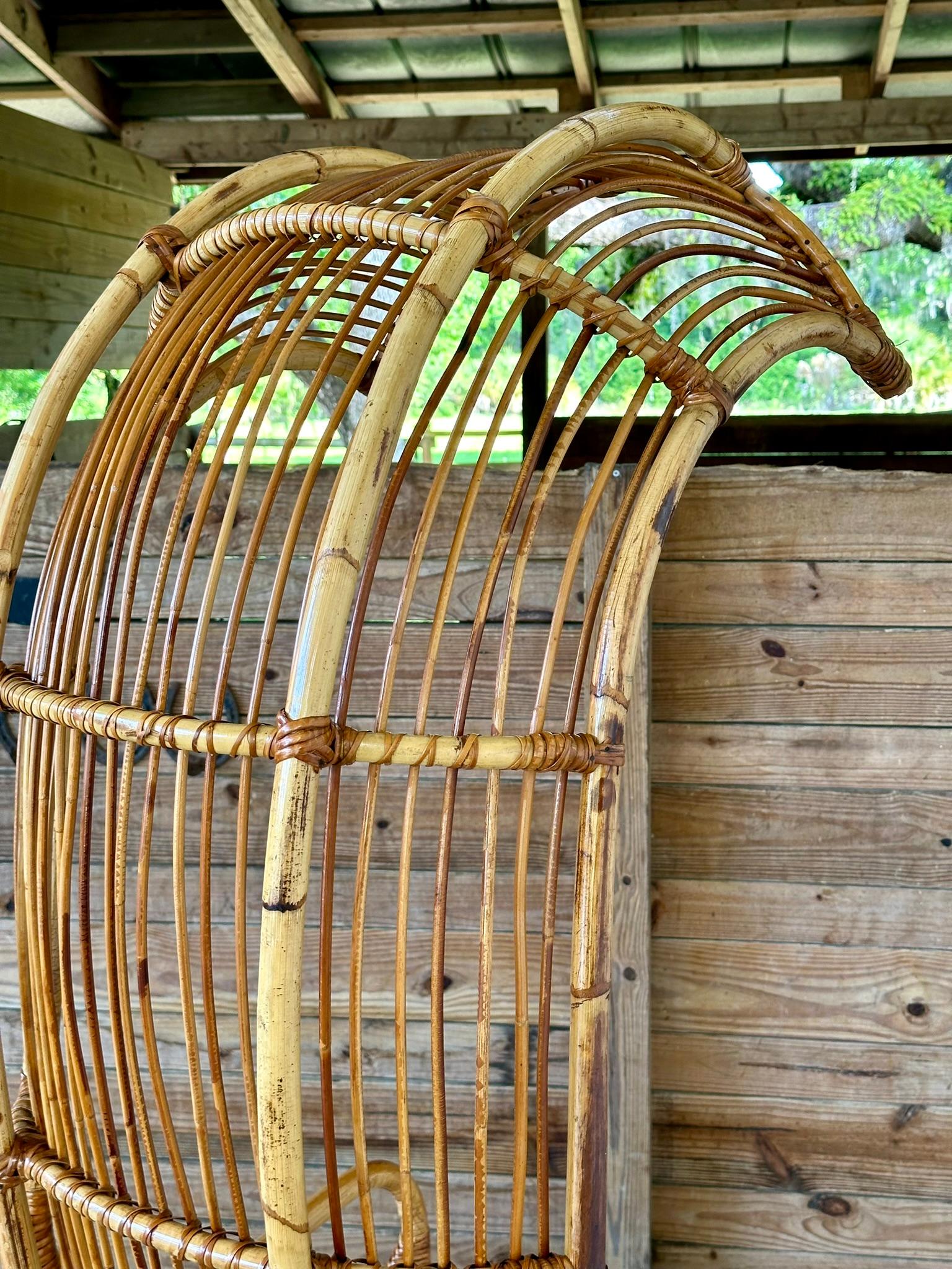 Mid-20th Century Refinished Restored Bent Rattan Canopy Arm side Chair 1