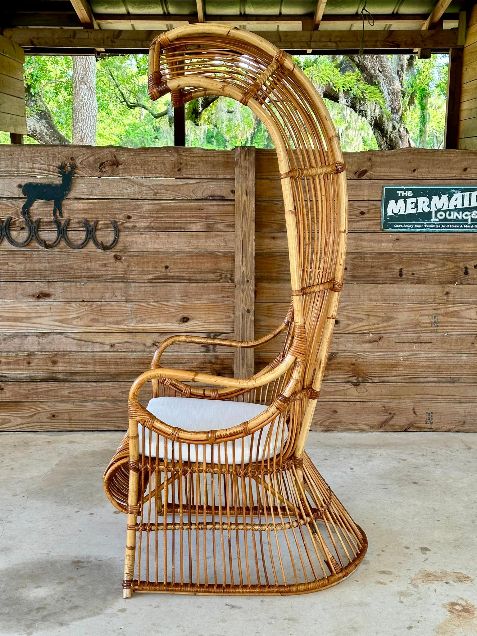 Mid-20th Century Refinished Restored Bent Rattan Canopy Arm side Chair 2