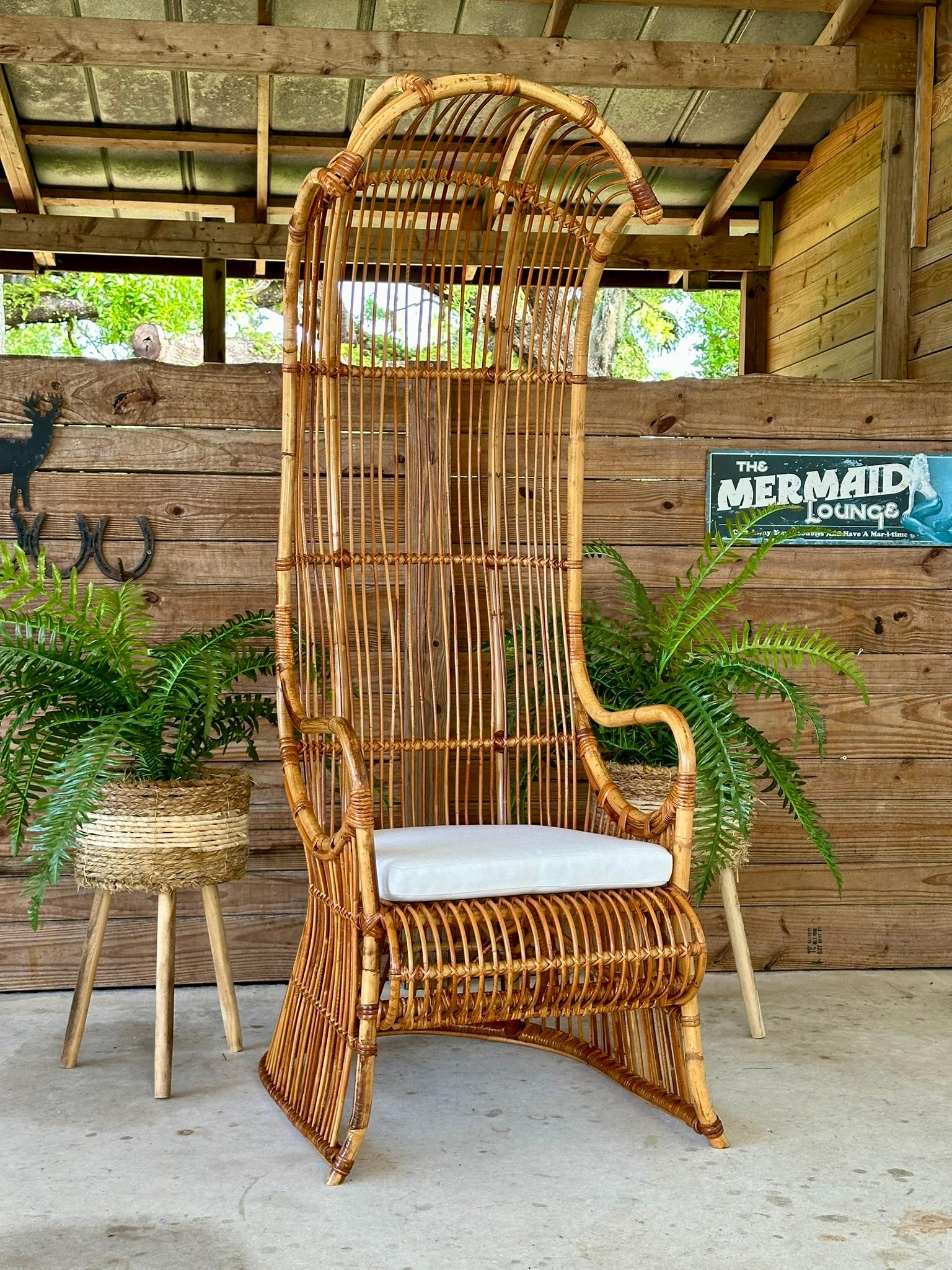 Mid-20th Century Refinished Restored Bent Rattan Canopy Arm side Chair 3