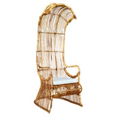 Mid-20th Century Refinished Restored Bent Rattan Canopy Arm side Chair