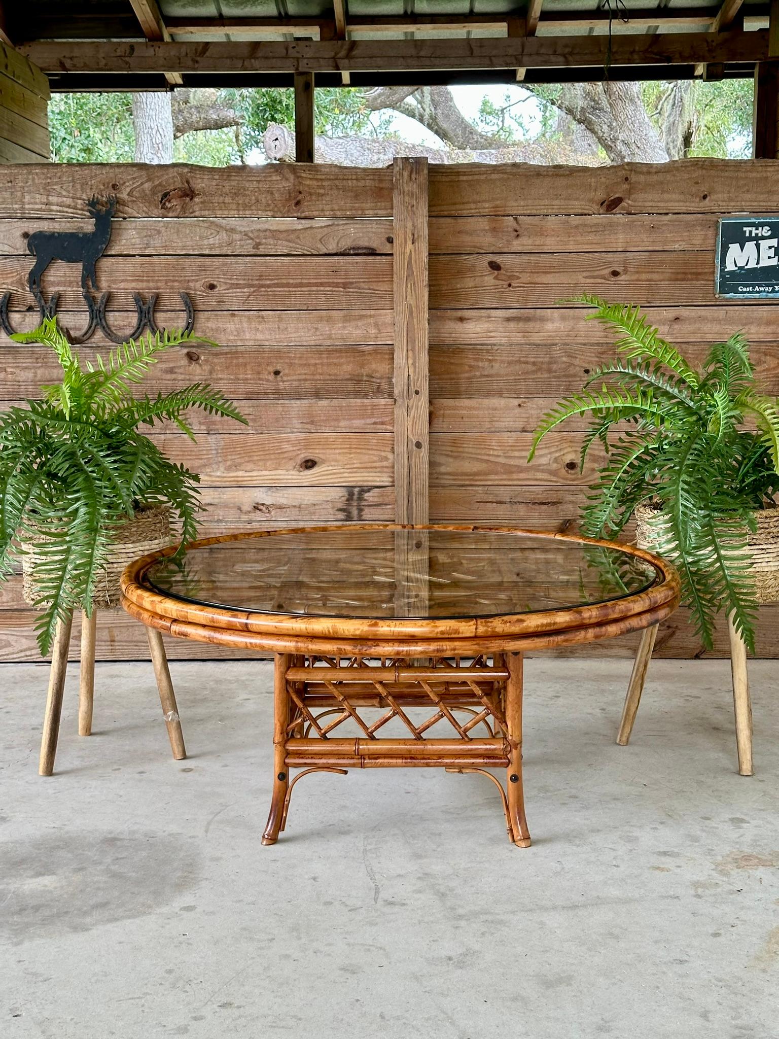 Chinese Chippendale Mid-20th century Refinished Restored Scorched Bamboo Coffee Table