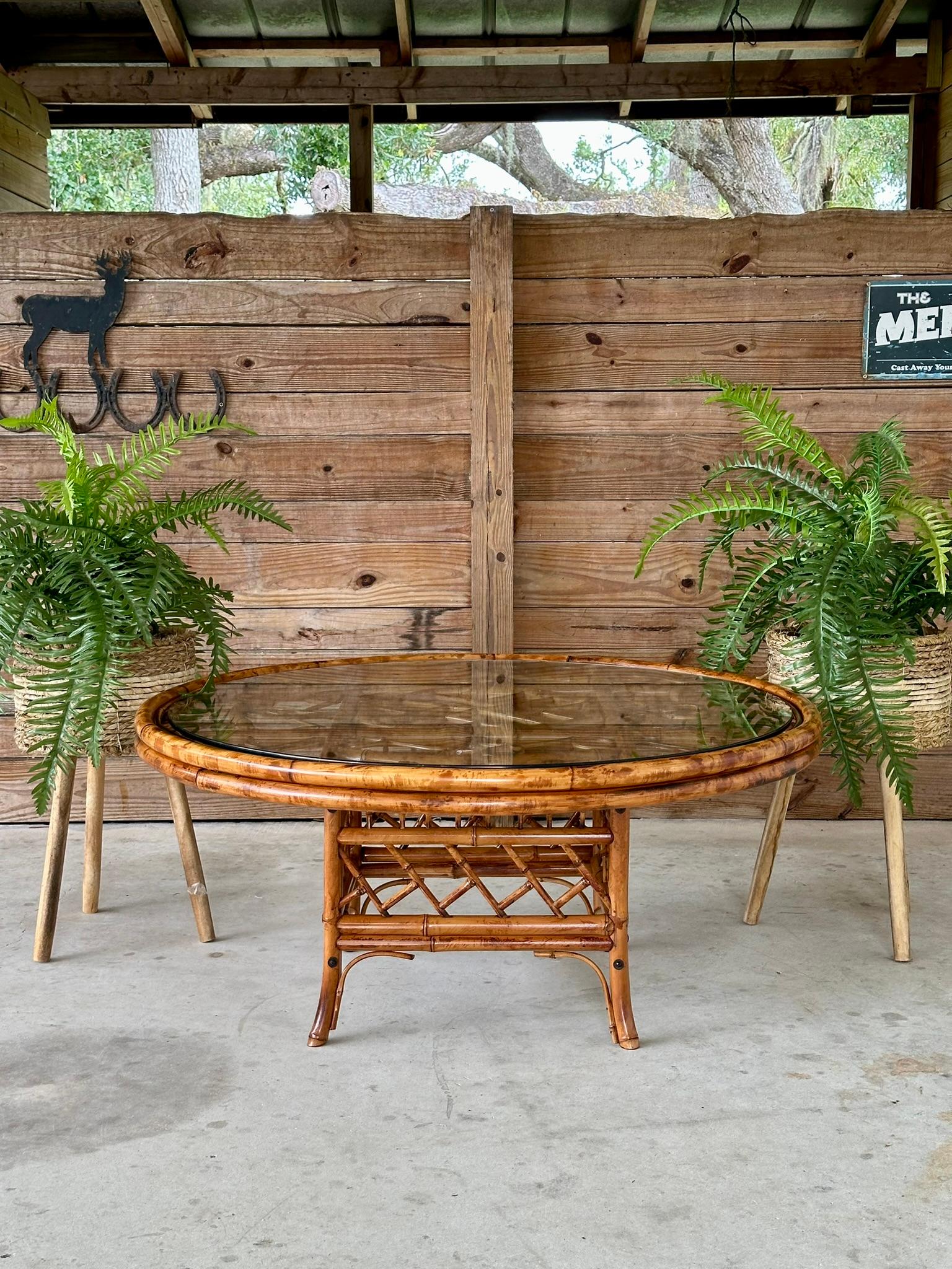 New Zealand Mid-20th century Refinished Restored Scorched Bamboo Coffee Table