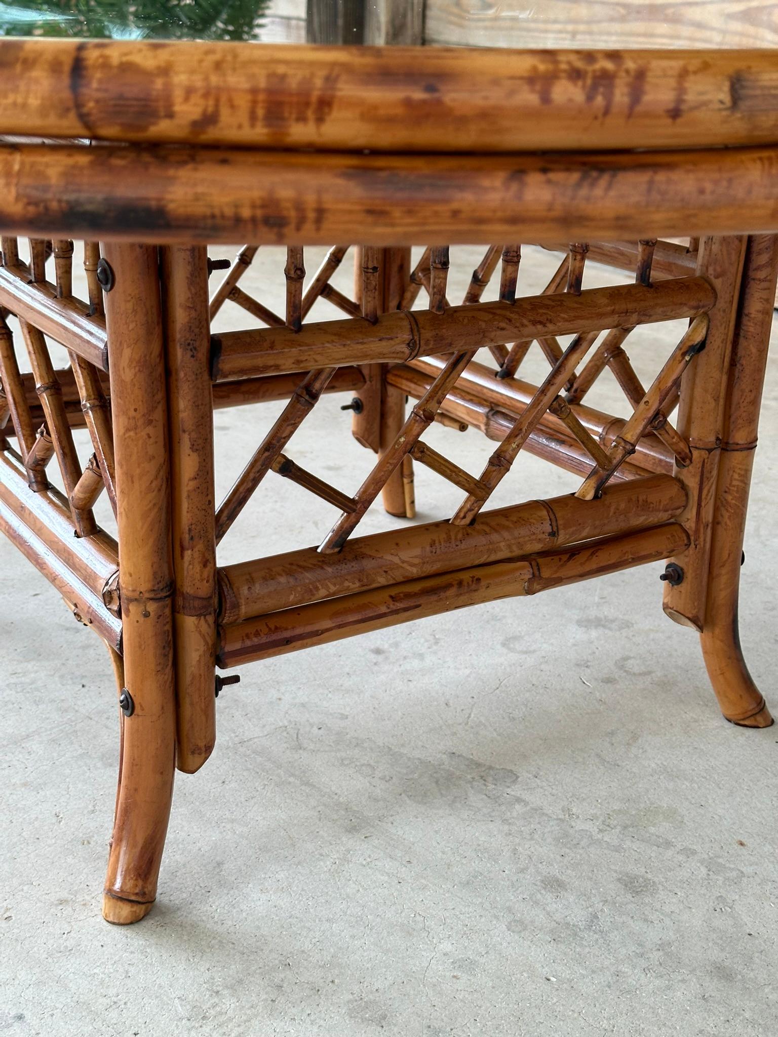 Mid-20th century Refinished Restored Scorched Bamboo Coffee Table In Good Condition In North Fort Myers, FL