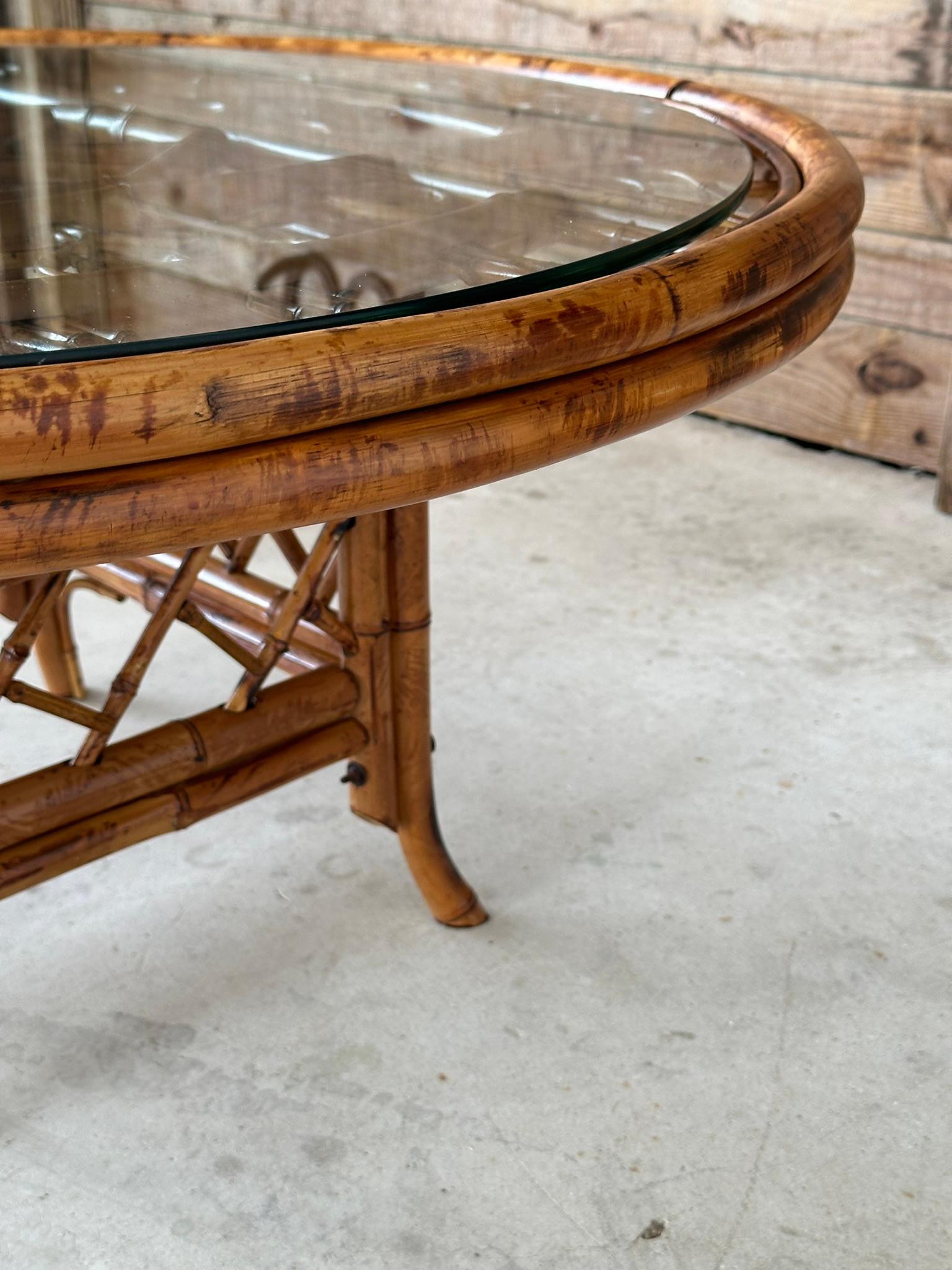 20th Century Mid-20th century Refinished Restored Scorched Bamboo Coffee Table