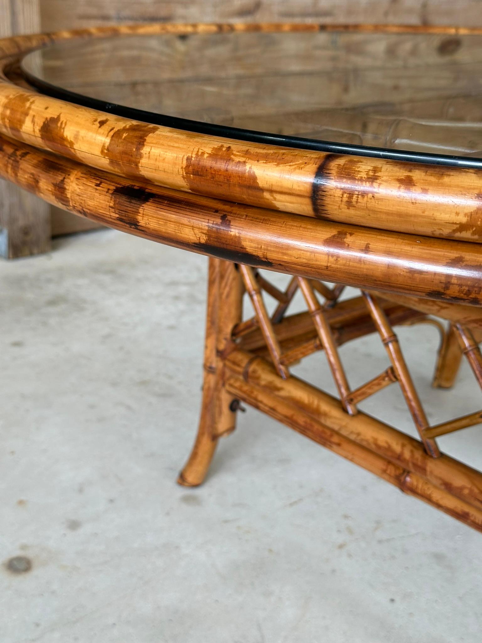 Mid-20th century Refinished Restored Scorched Bamboo Coffee Table 1