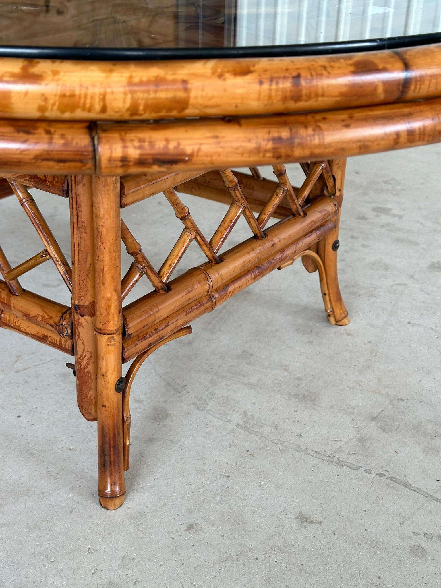 Mid-20th century Refinished Restored Scorched Bamboo Coffee Table 2