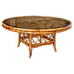 Mid-20th century Refinished Restored Scorched Bamboo Coffee Table