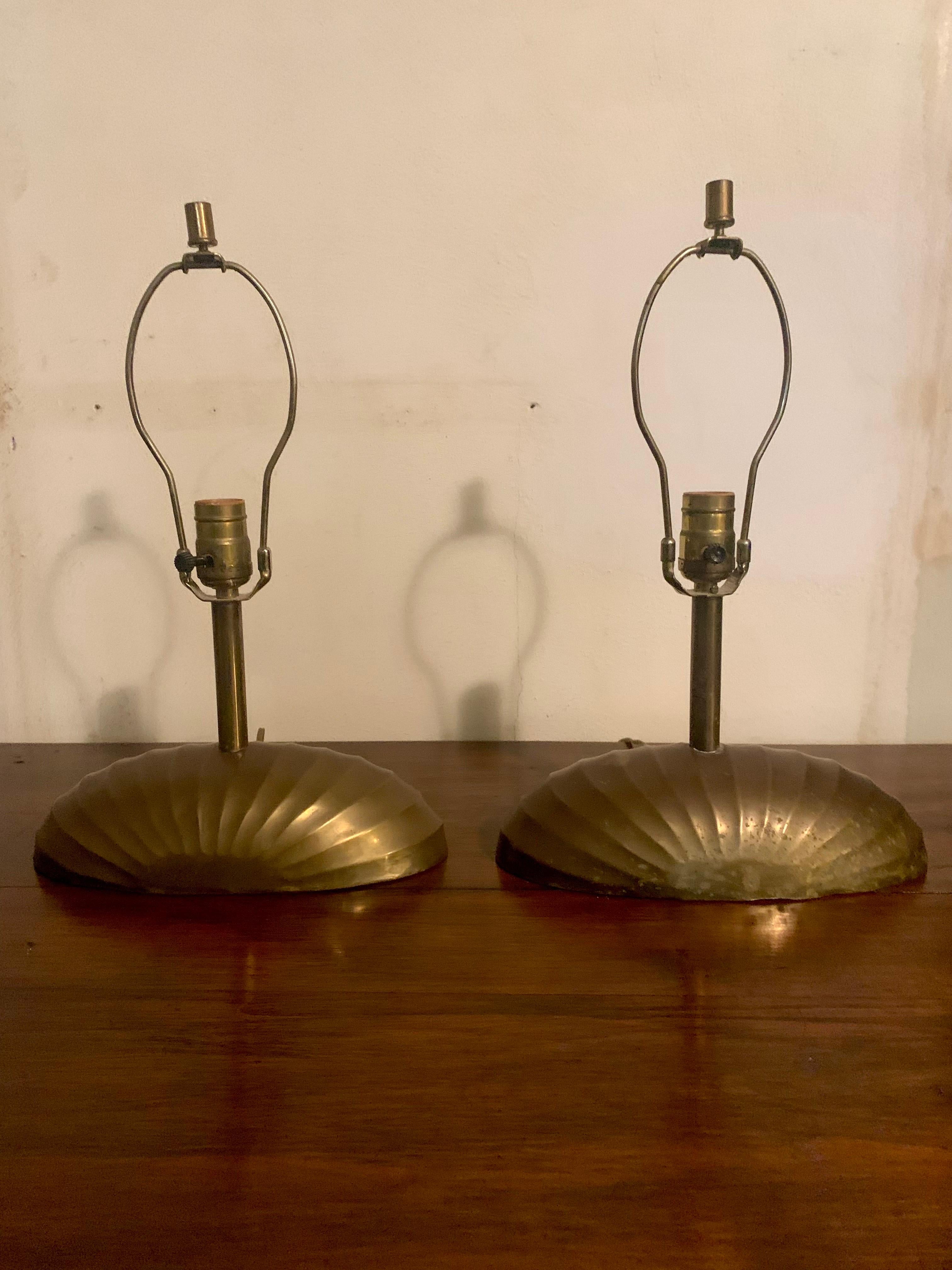 Hollywood Regency Mid 20th Century Regency Brass Shell Lamps, a Pair