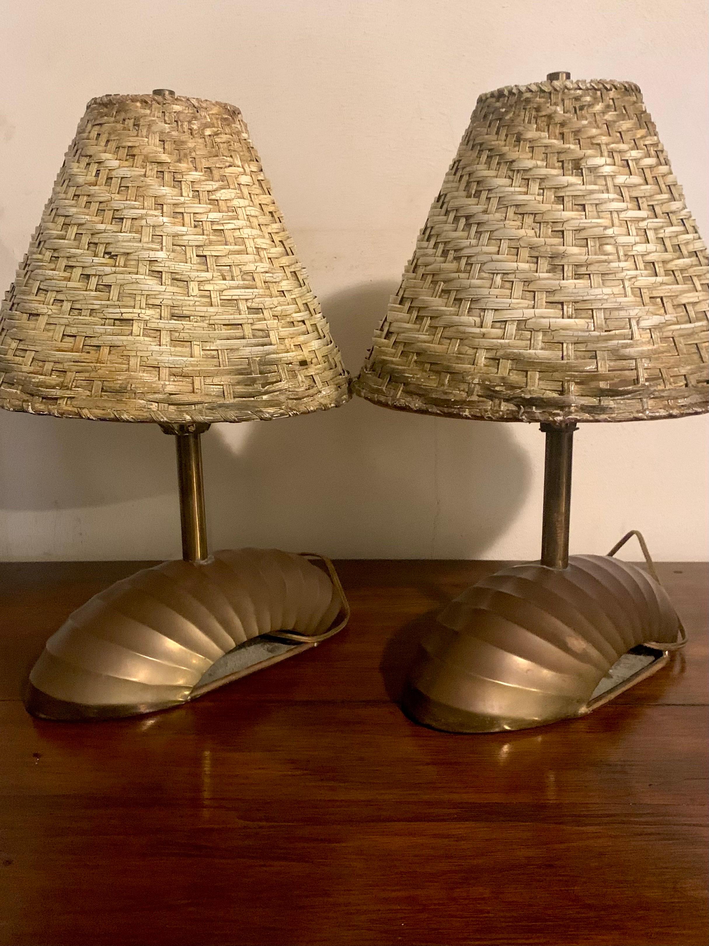 Unknown Mid 20th Century Regency Brass Shell Lamps, a Pair