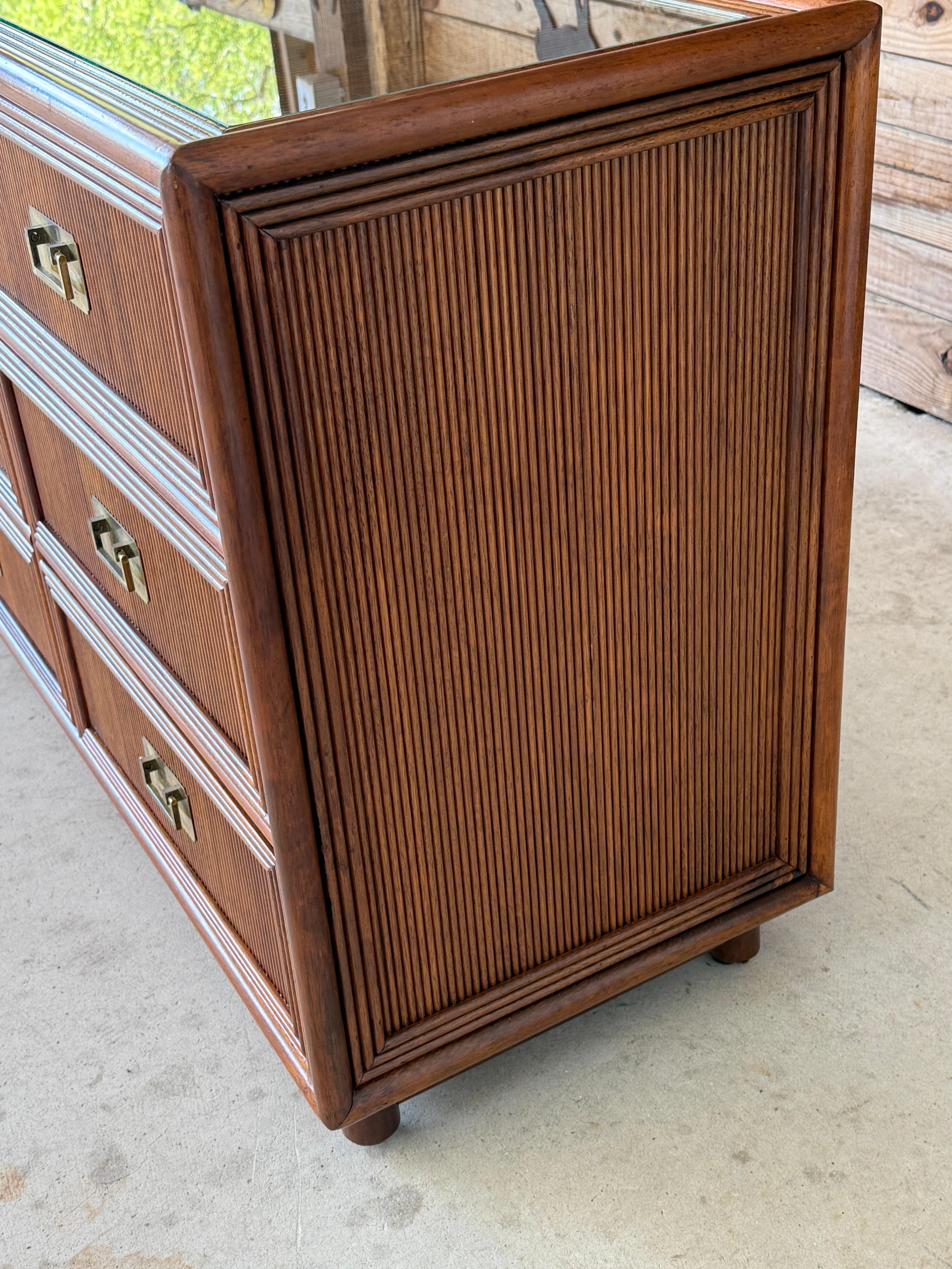 Mid-20th Century Regency Campaign Reed Wood Nine Drawer Dresser Sideboard 4
