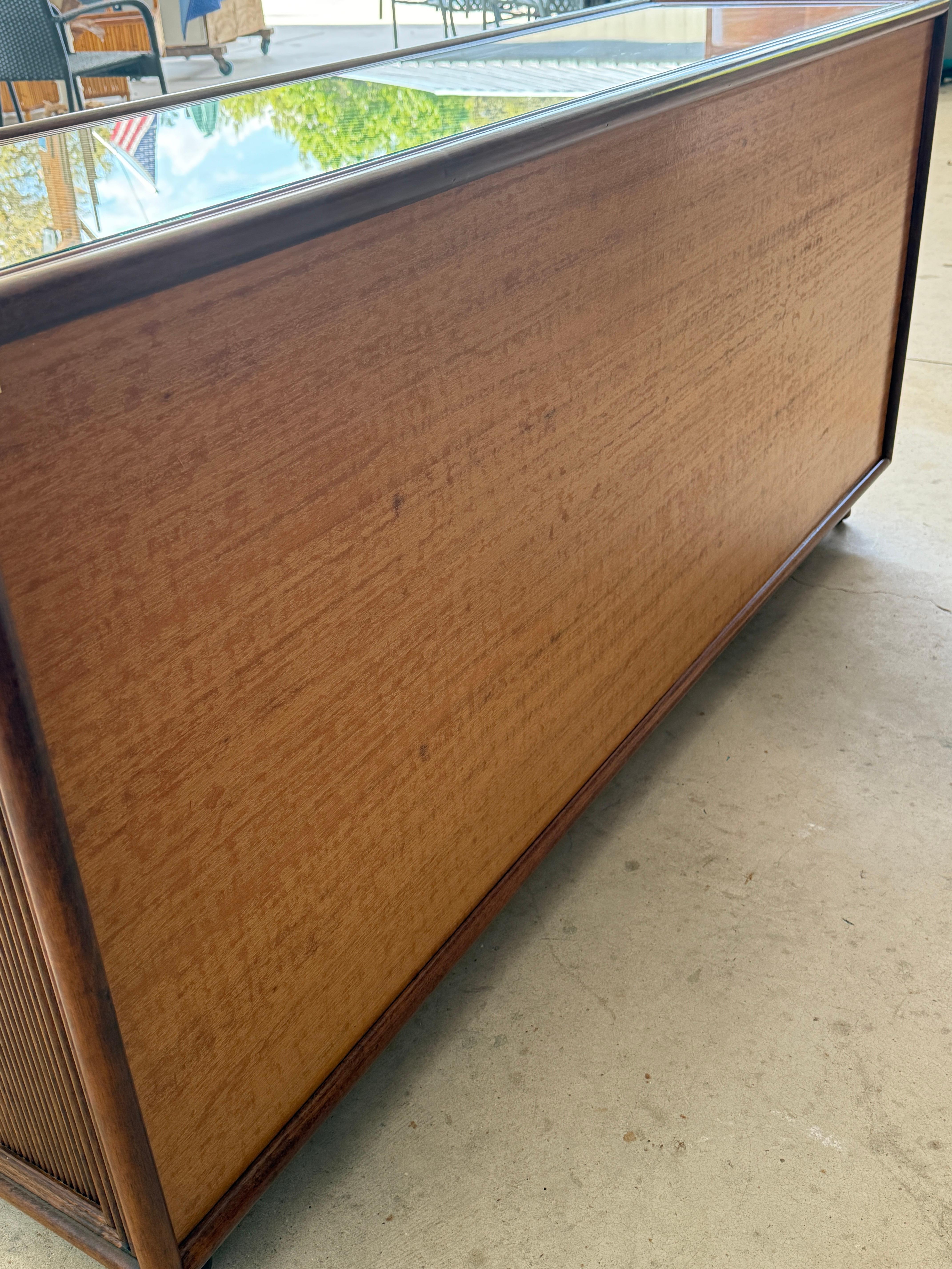 Mid-20th Century Regency Campaign Reed Wood Nine Drawer Dresser Sideboard 6