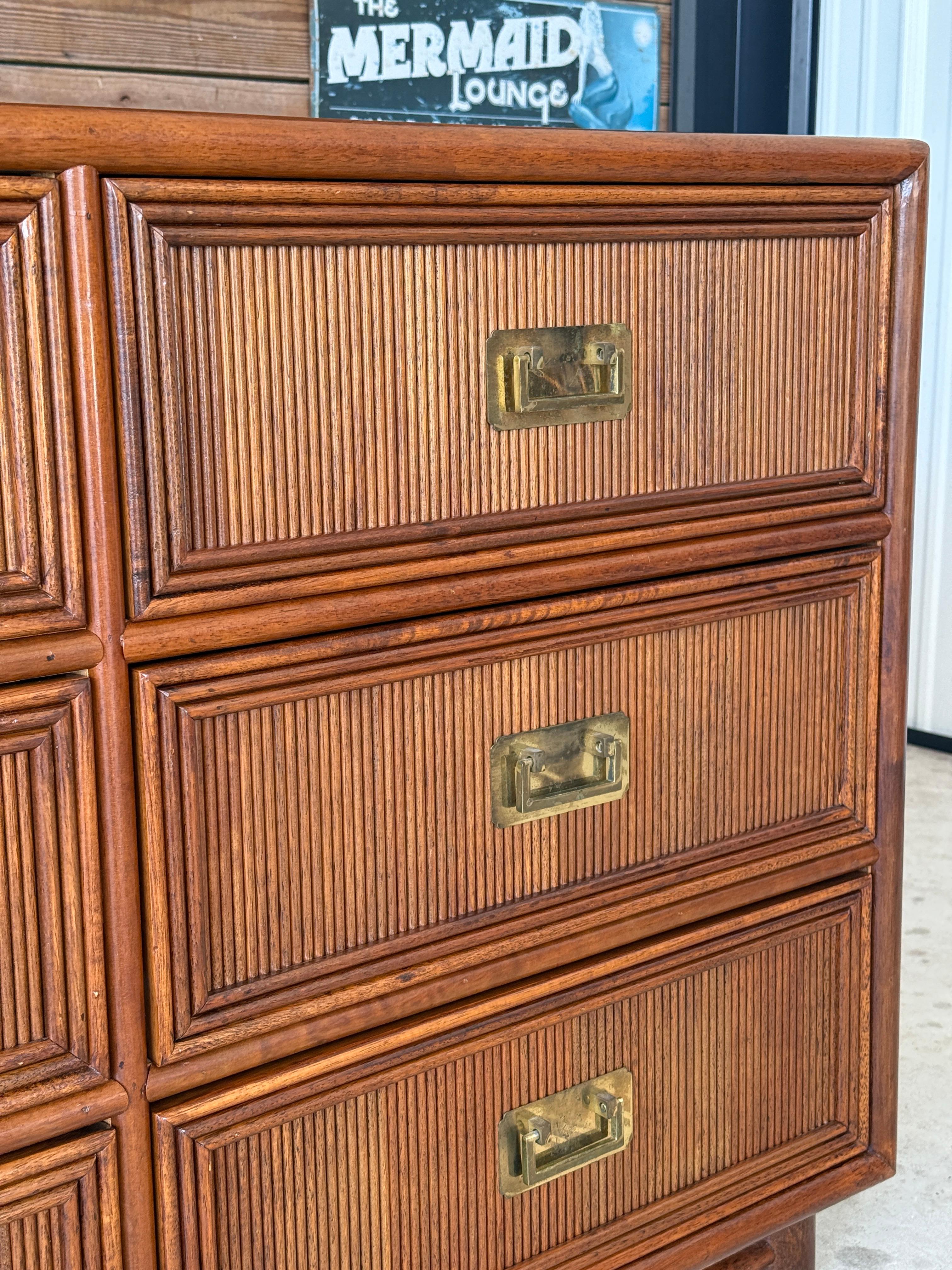 Mid-20th Century Regency Campaign Reed Wood Nine Drawer Dresser Sideboard 7