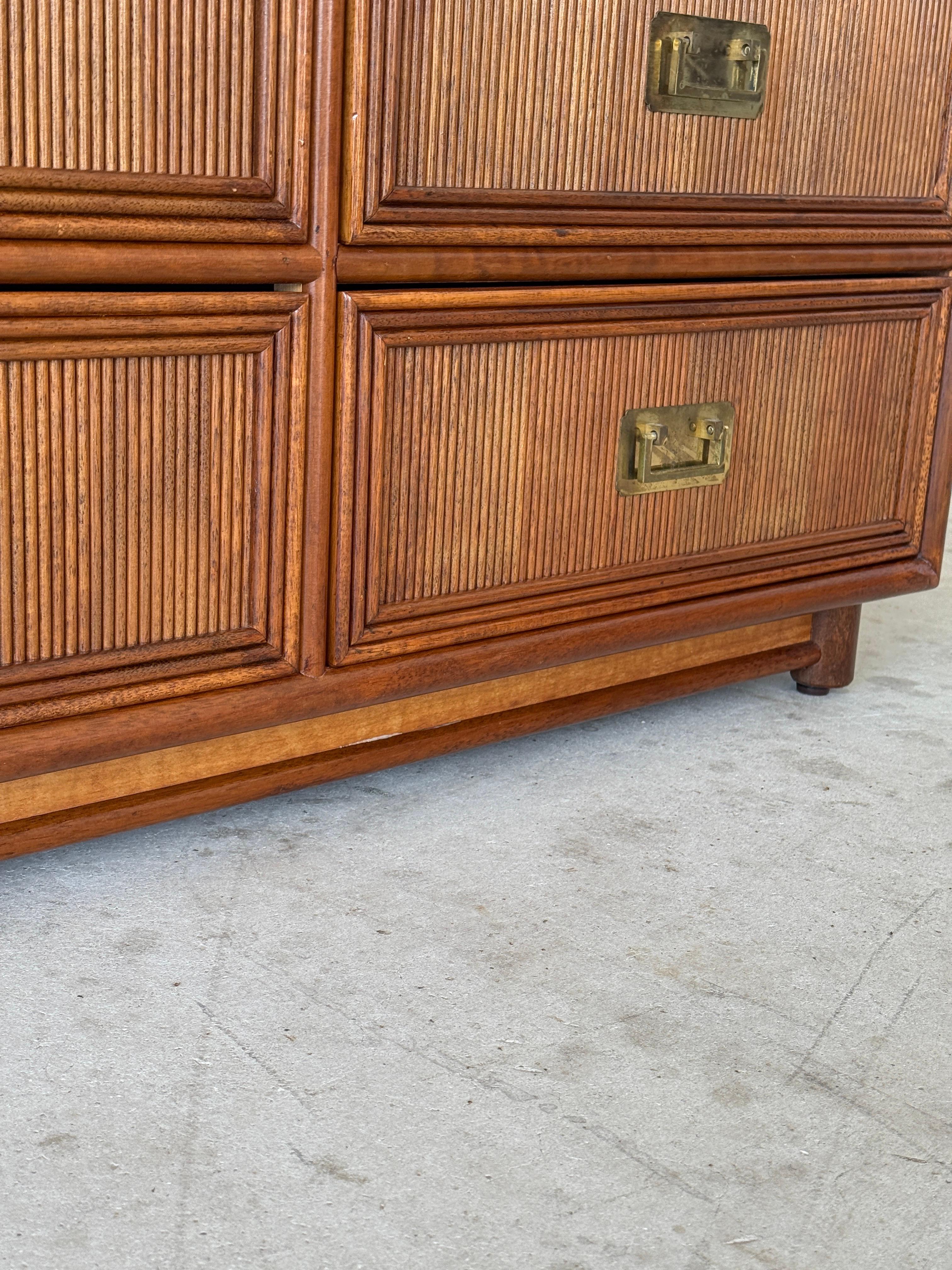 Mid-20th Century Regency Campaign Reed Wood Nine Drawer Dresser Sideboard 8
