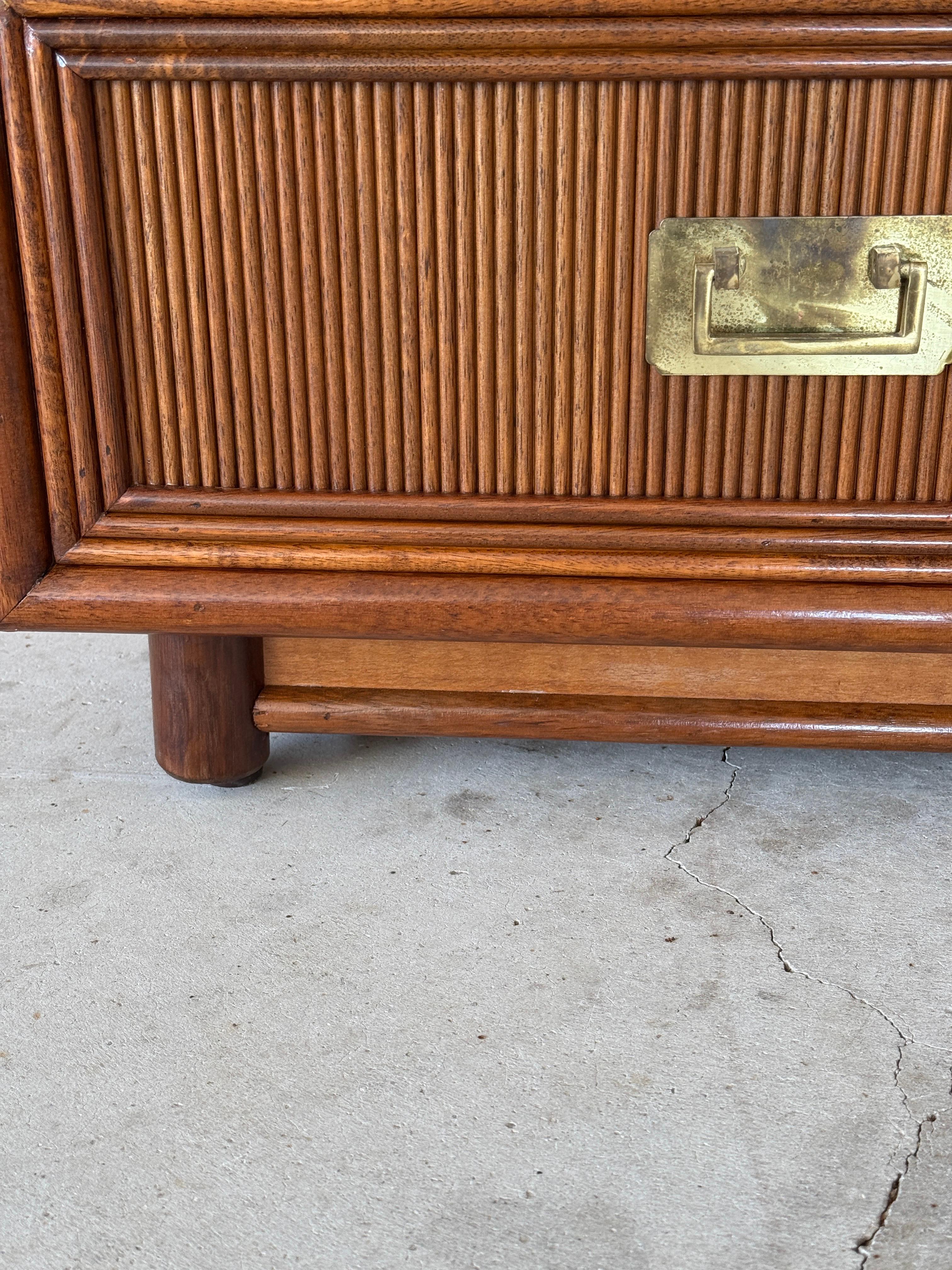 Taiwanese Mid-20th Century Regency Campaign Reed Wood Nine Drawer Dresser Sideboard
