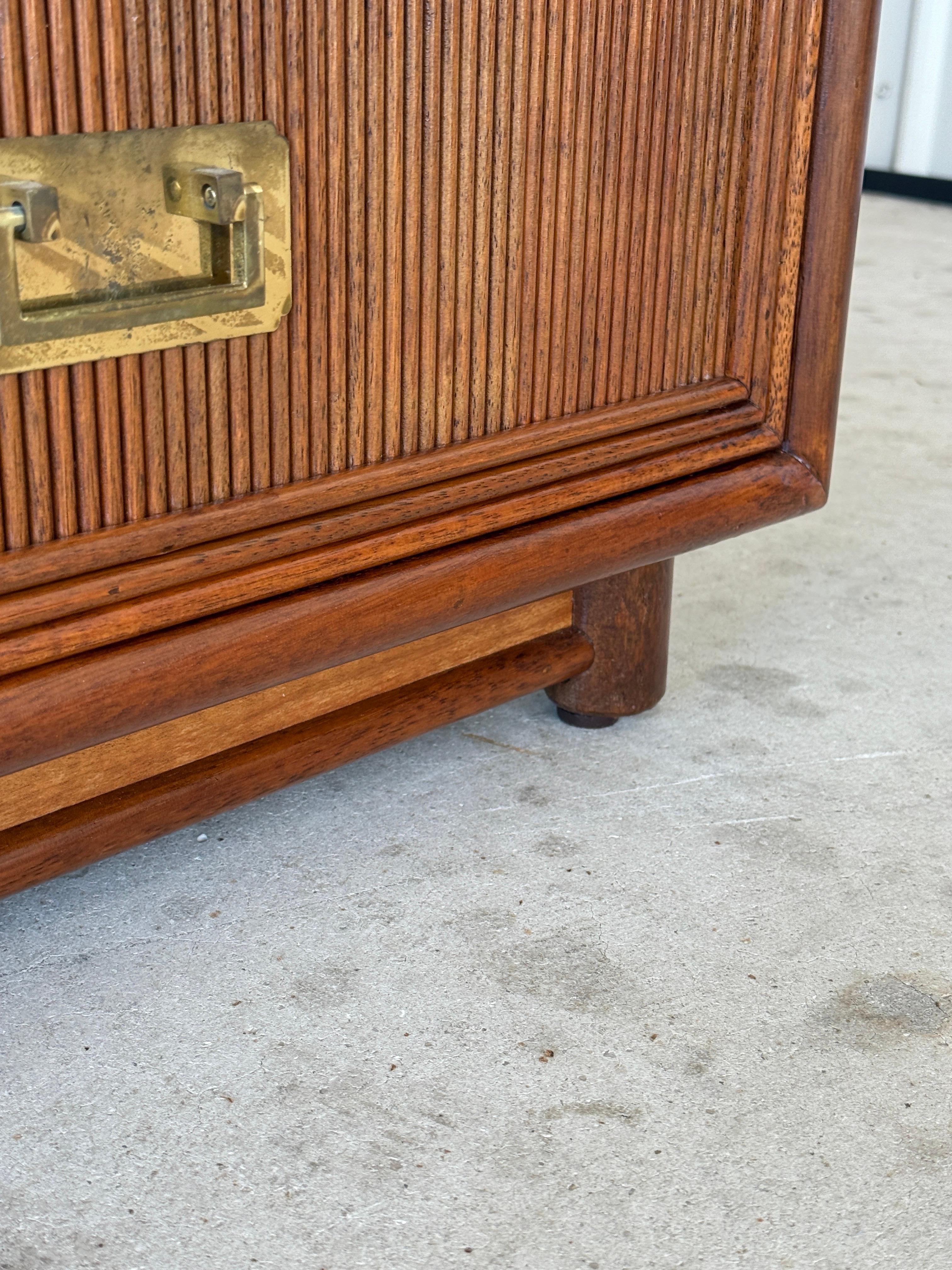 Hand-Crafted Mid-20th Century Regency Campaign Reed Wood Nine Drawer Dresser Sideboard