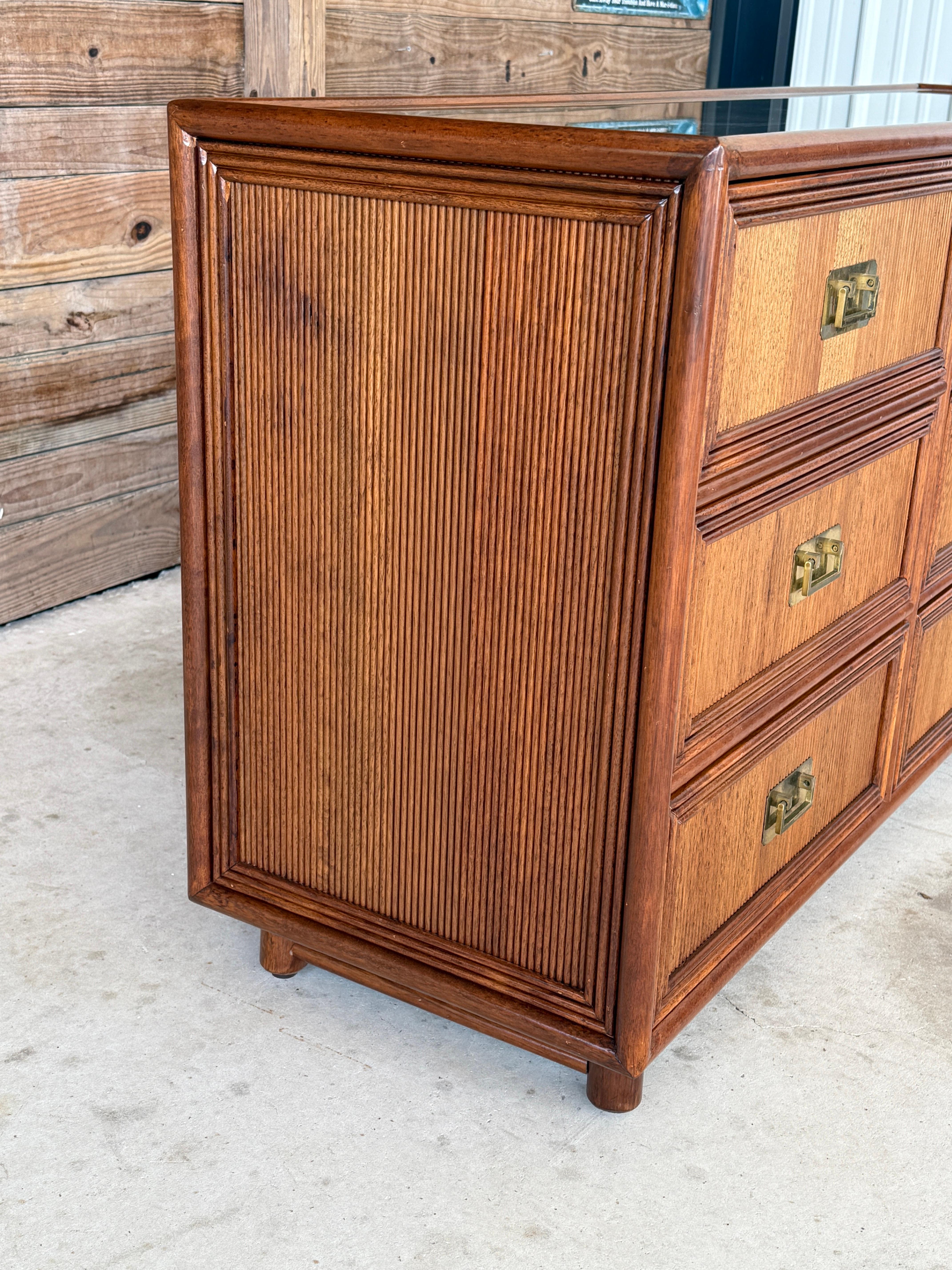 Mid-20th Century Regency Campaign Reed Wood Nine Drawer Dresser Sideboard 2