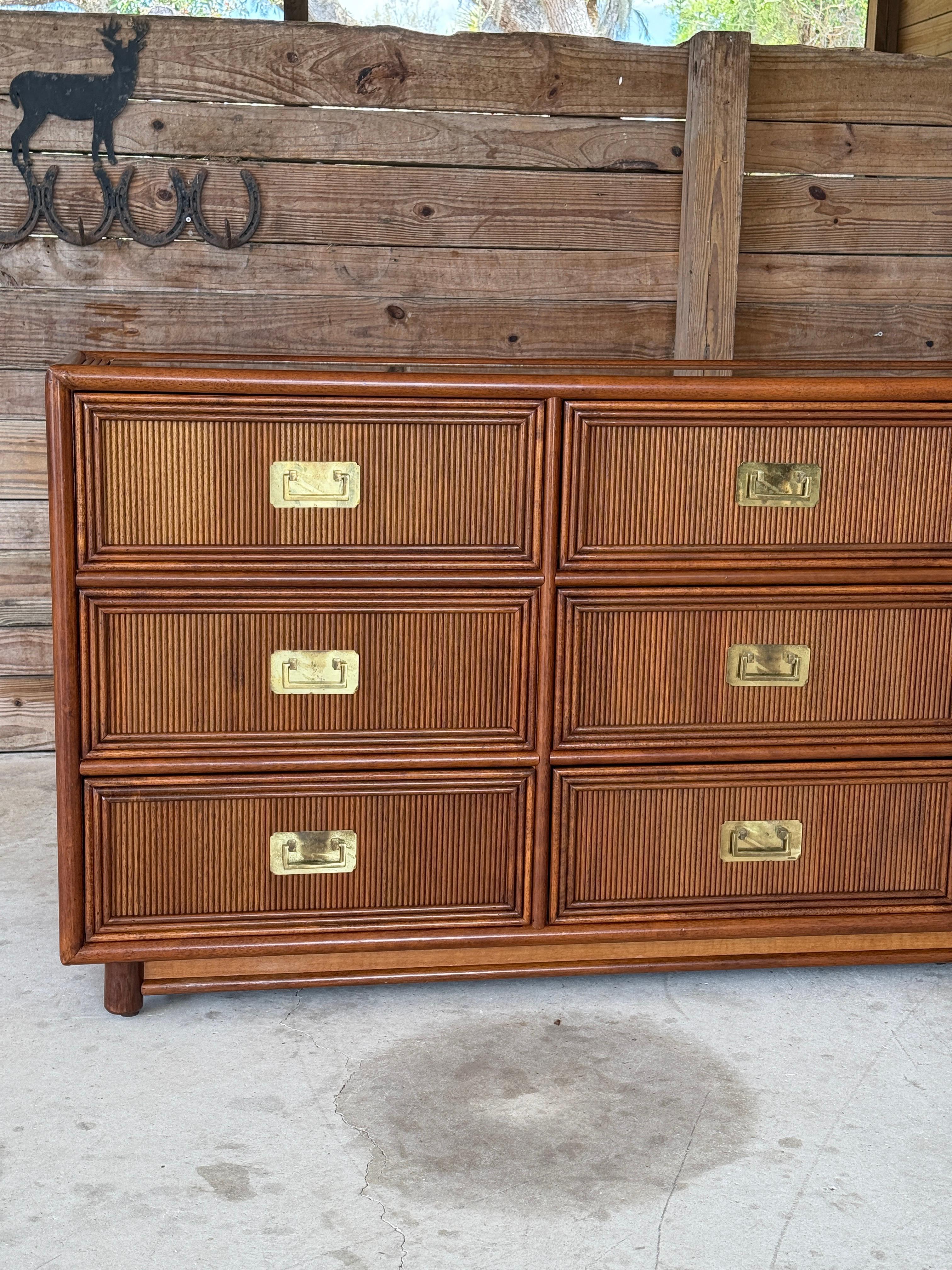 Mid-20th Century Regency Campaign Reed Wood Nine Drawer Dresser Sideboard 3