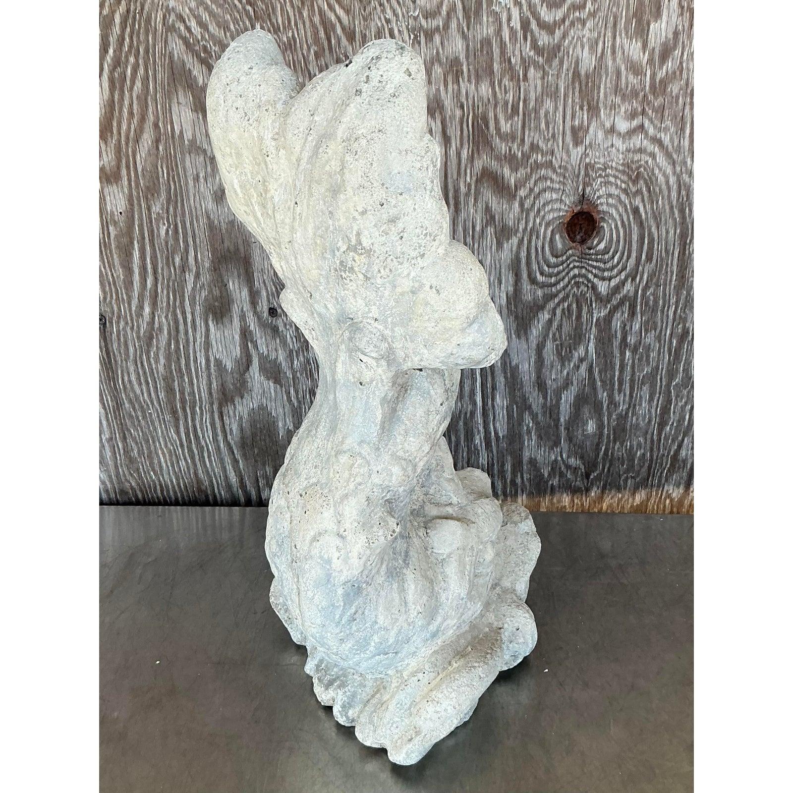 Introduce a timeless element of charm and tranquility to your garden or outdoor space with this vintage cast concrete fountain ornament, beautifully depicting a stylized Koi fish. Expertly crafted from durable concrete, the sculpture features a