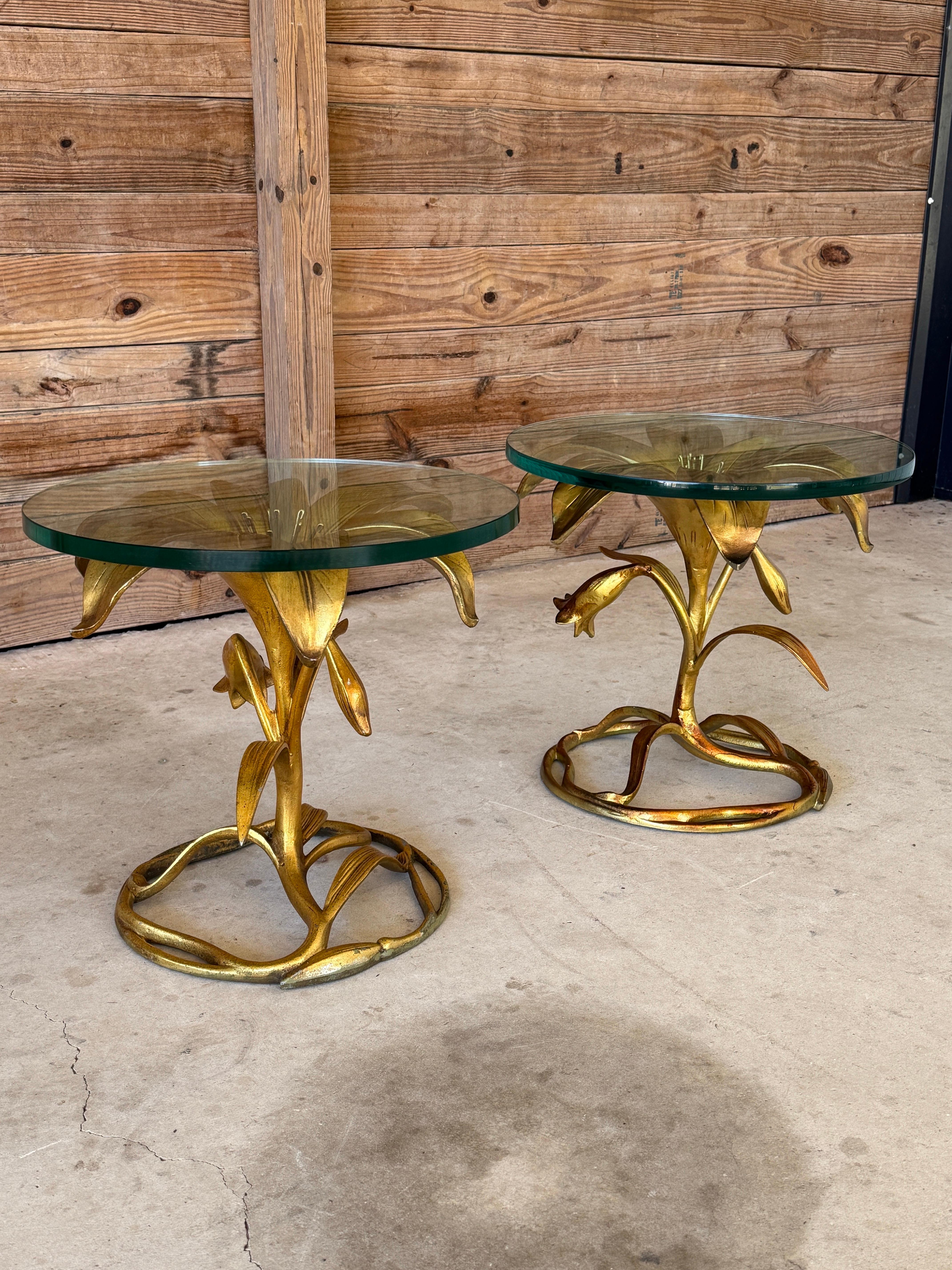 Mid-20th Century Regency Gilt Lily Flower Side Tables by Arthur Court – Pair For Sale 7