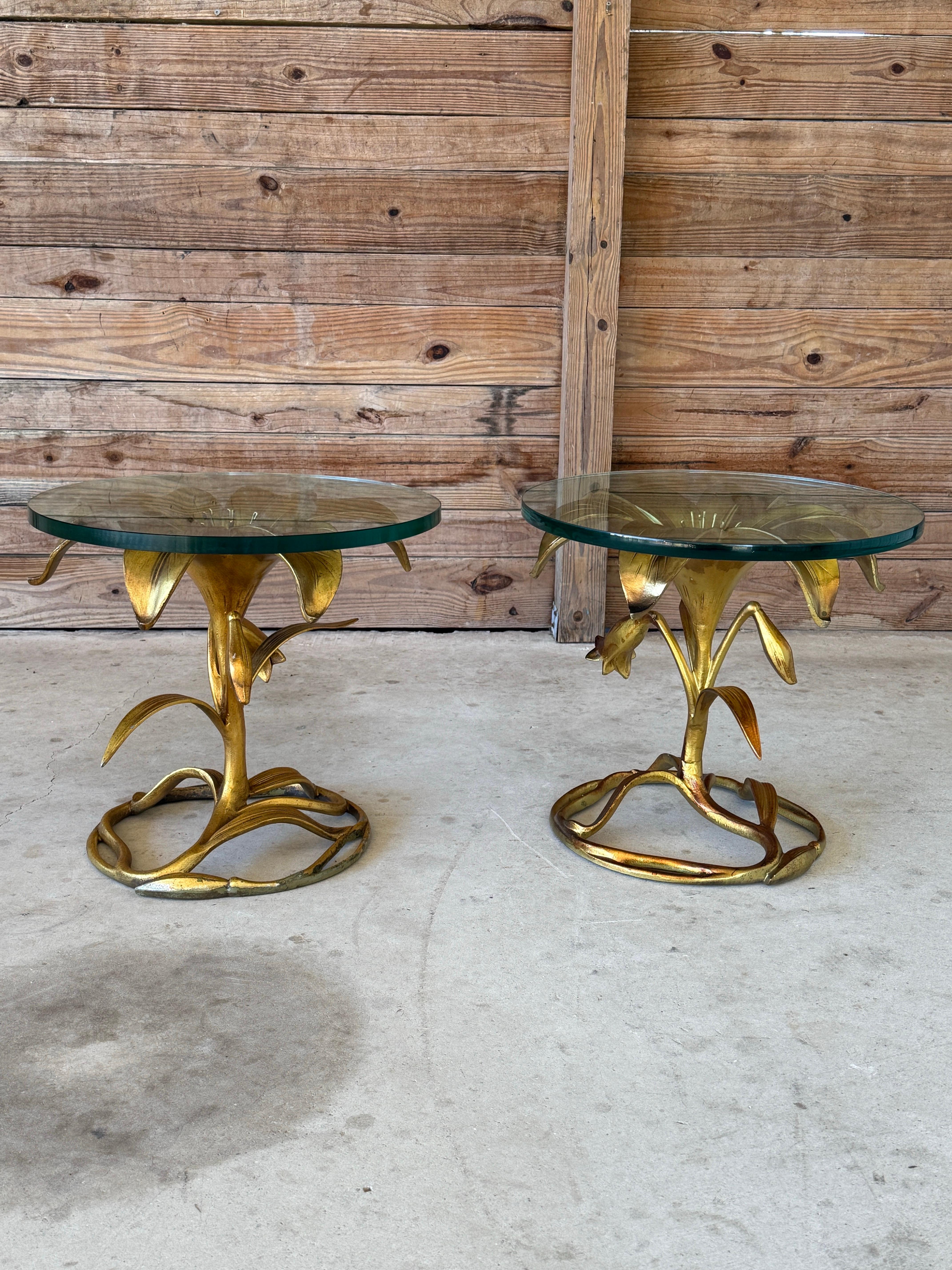 Mid-20th Century Regency Gilt Lily Flower Side Tables by Arthur Court – Pair For Sale 8