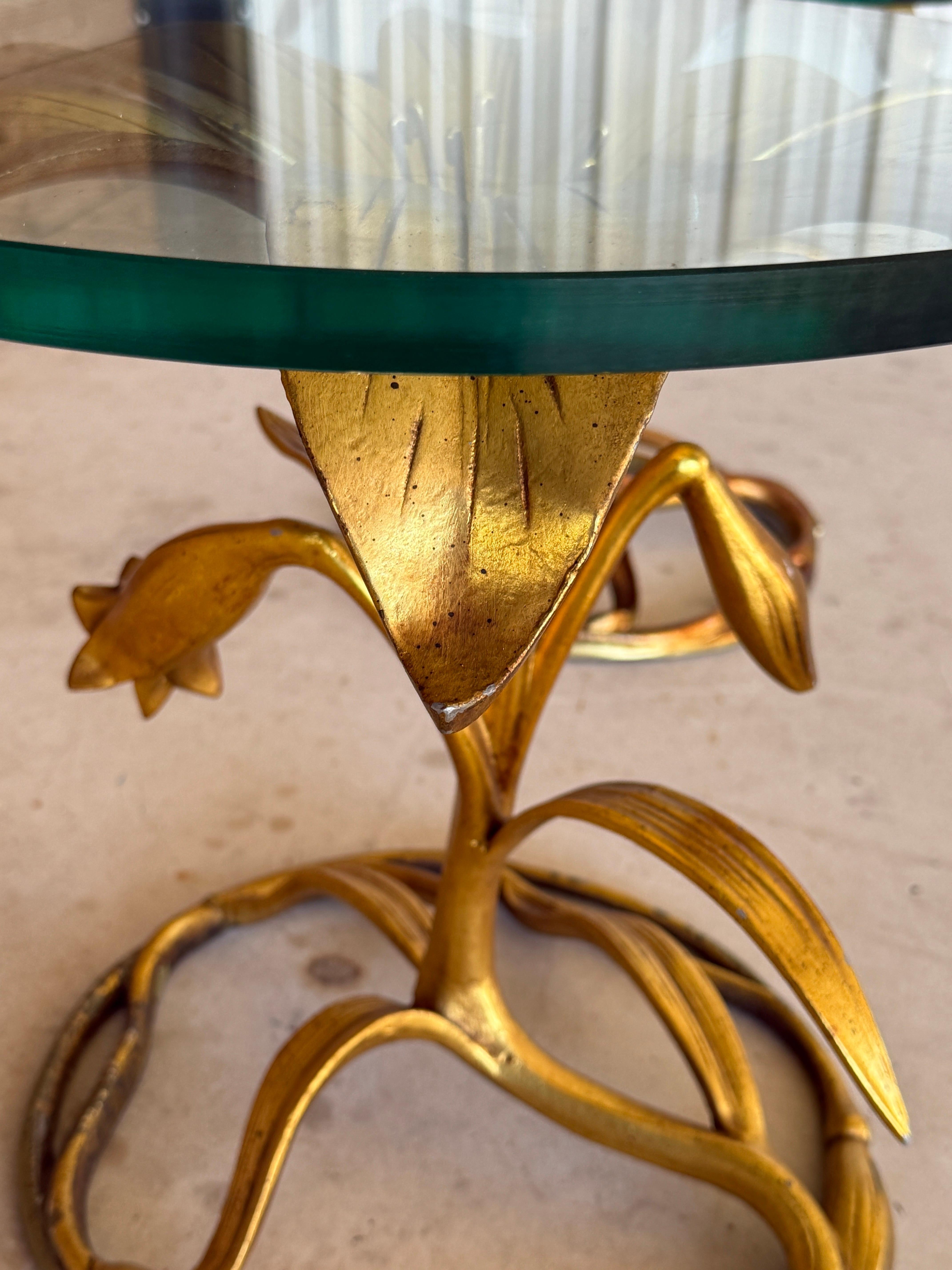 Hand-Crafted Mid-20th Century Regency Gilt Lily Flower Side Tables by Arthur Court – Pair For Sale