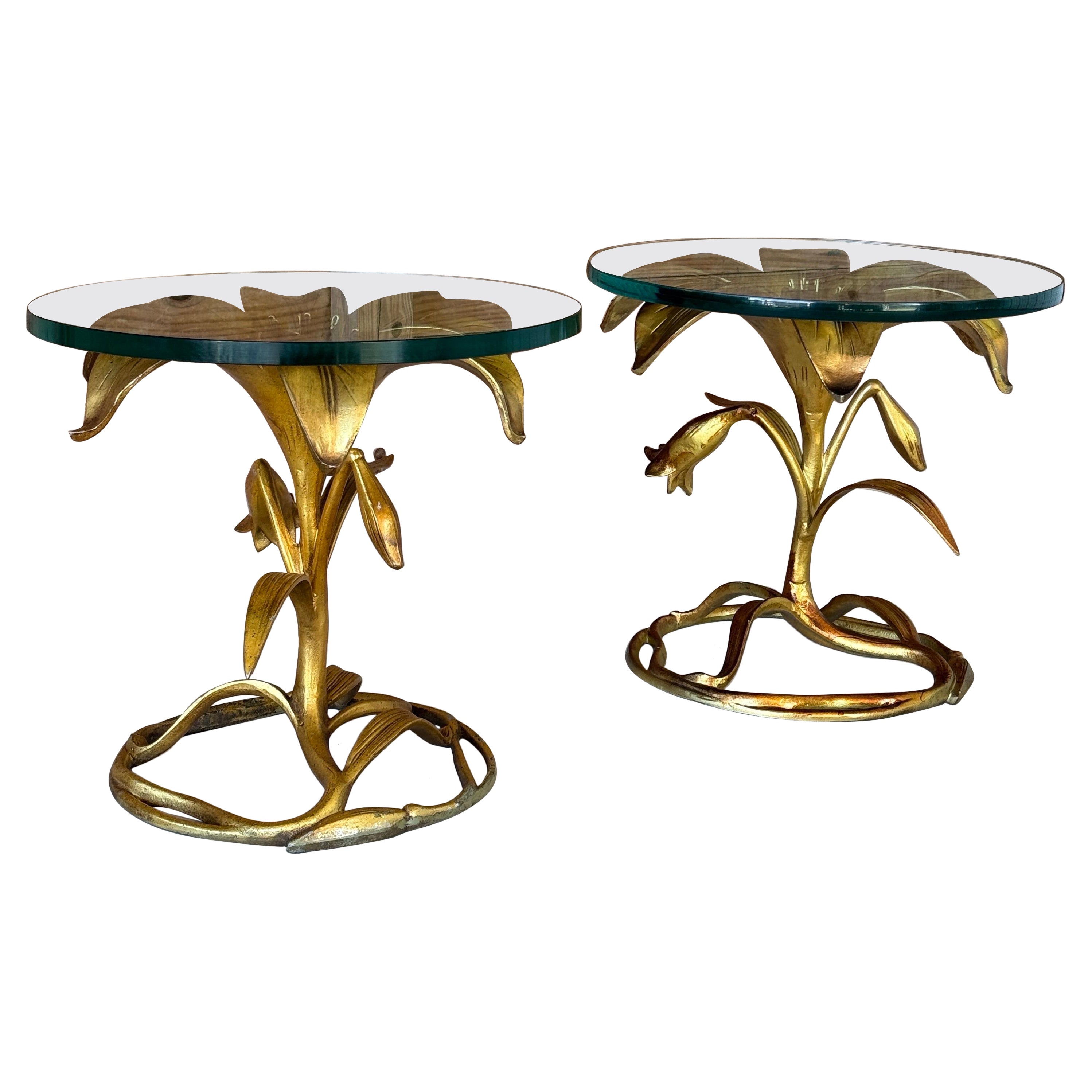 Mid-20th Century Regency Gilt Lily Flower Side Tables by Arthur Court – Pair For Sale