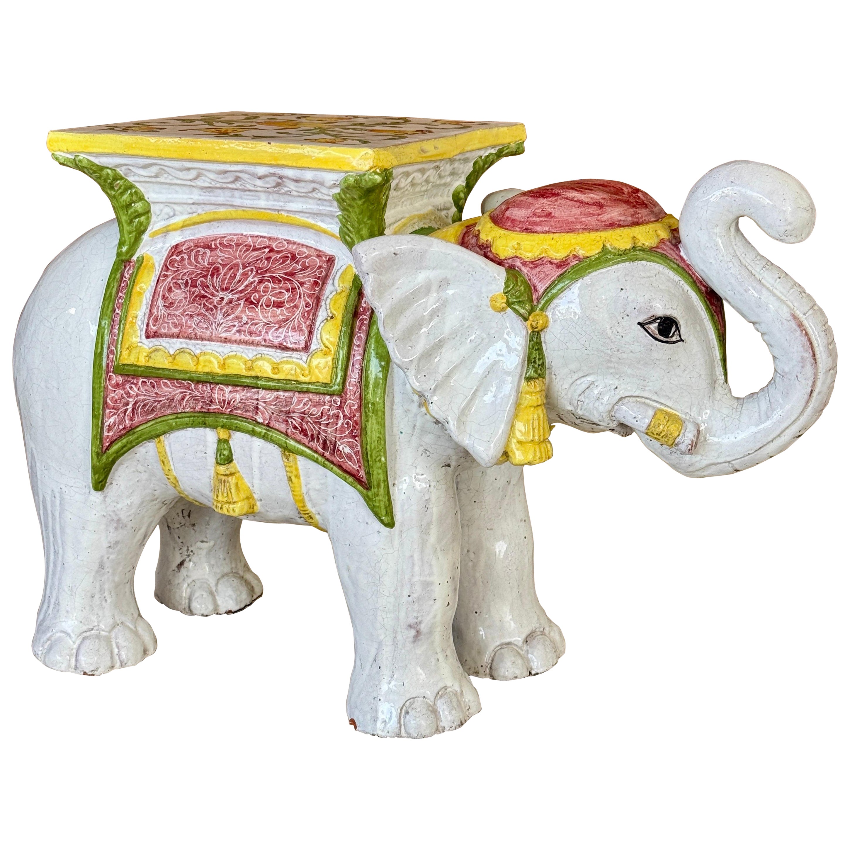 Mid-20th Century Regency Italian Terra Cotta Glazed Elephant Garden Seat or Side