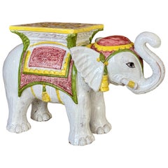 Mid-20th Century Regency Italian Terra Cotta Glazed Elephant Garden Seat or Side