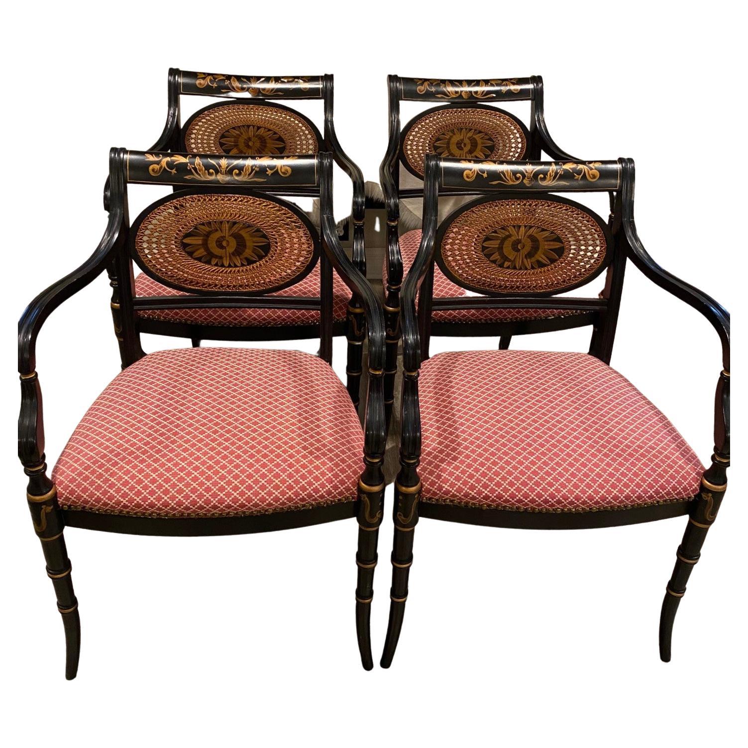 Mid 20th Century Regency Style Gilt Lacquer Dining Chairs - Set of 4