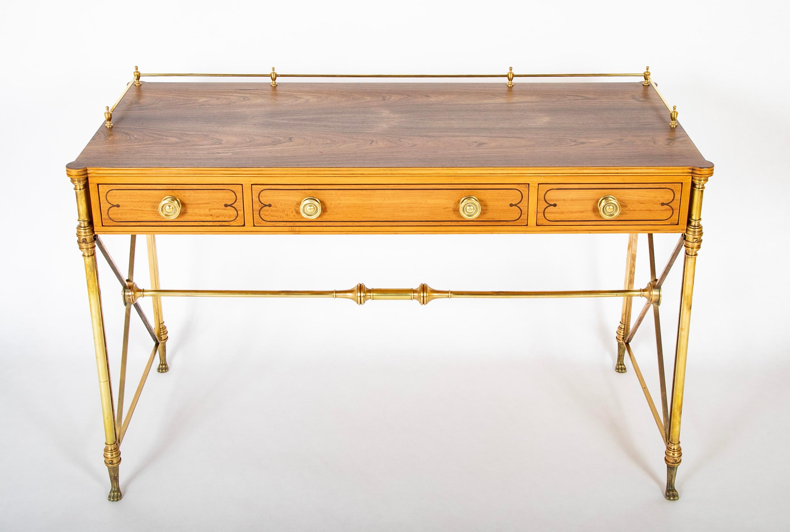 Mid 20th Century Regency Style Rosewood and Bronze Campaign Desk 5
