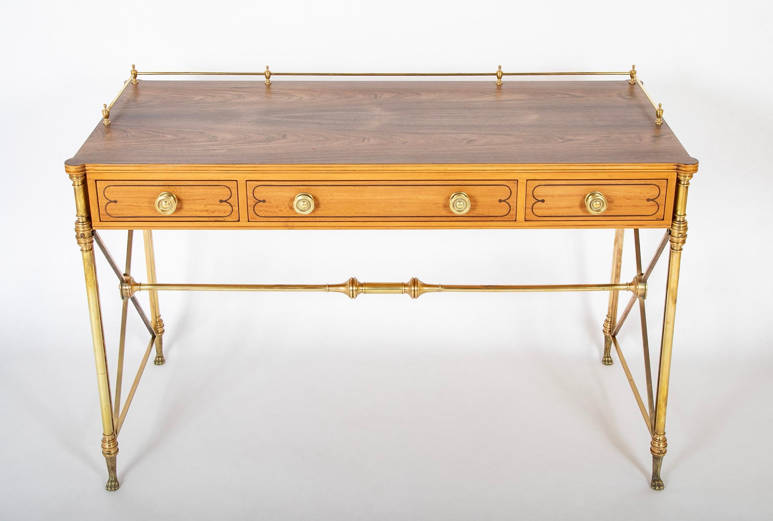 Mid 20th Century Regency Style Rosewood and Bronze Campaign Desk 6