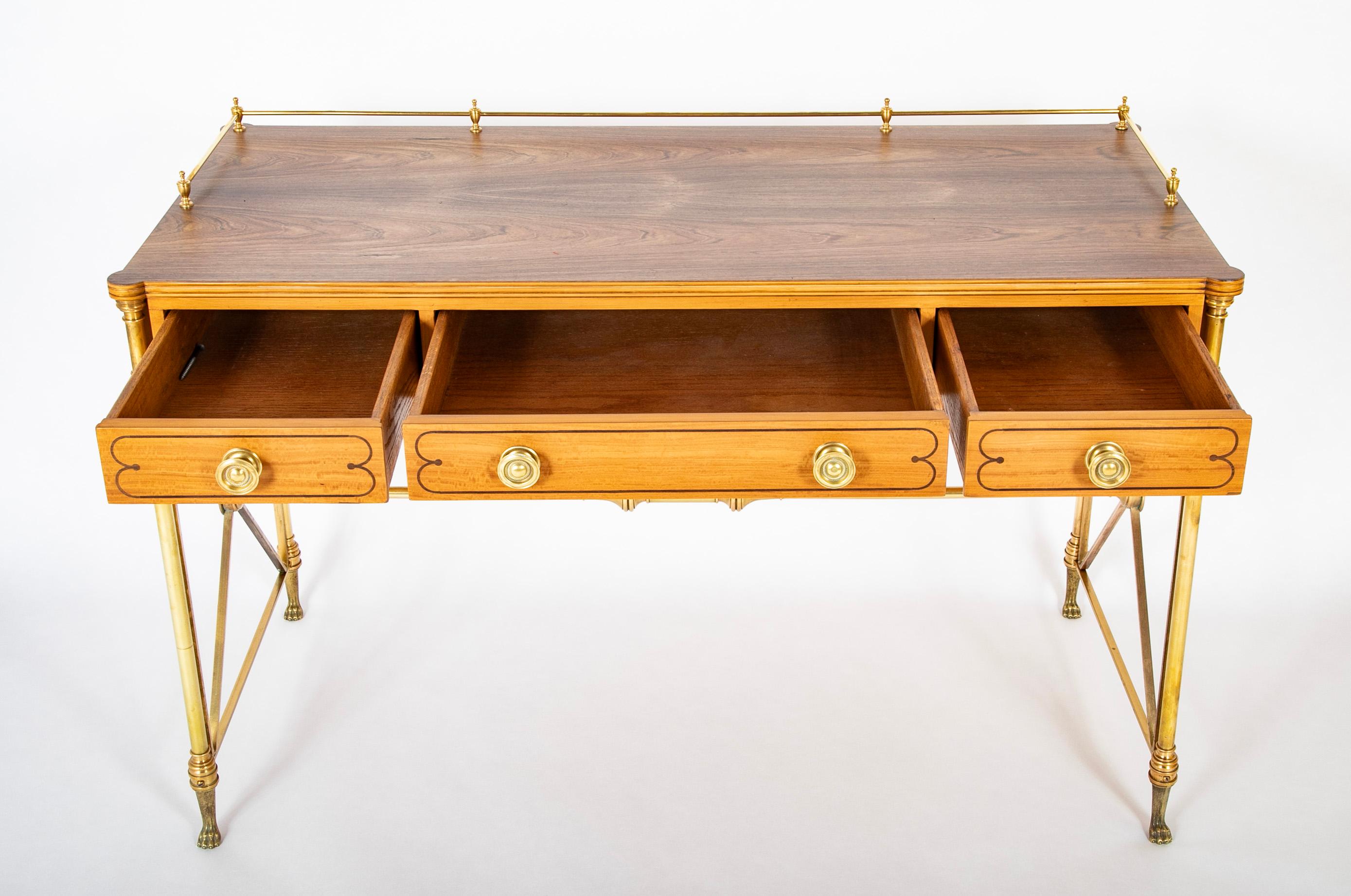 Mid 20th Century Regency Style Rosewood and Bronze Campaign Desk 2