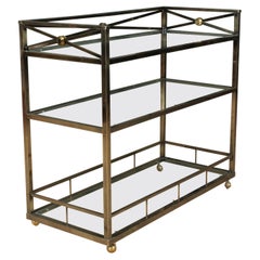 Mid-20th Century Regency Style Three Tier Glass & Metal Bar Cart