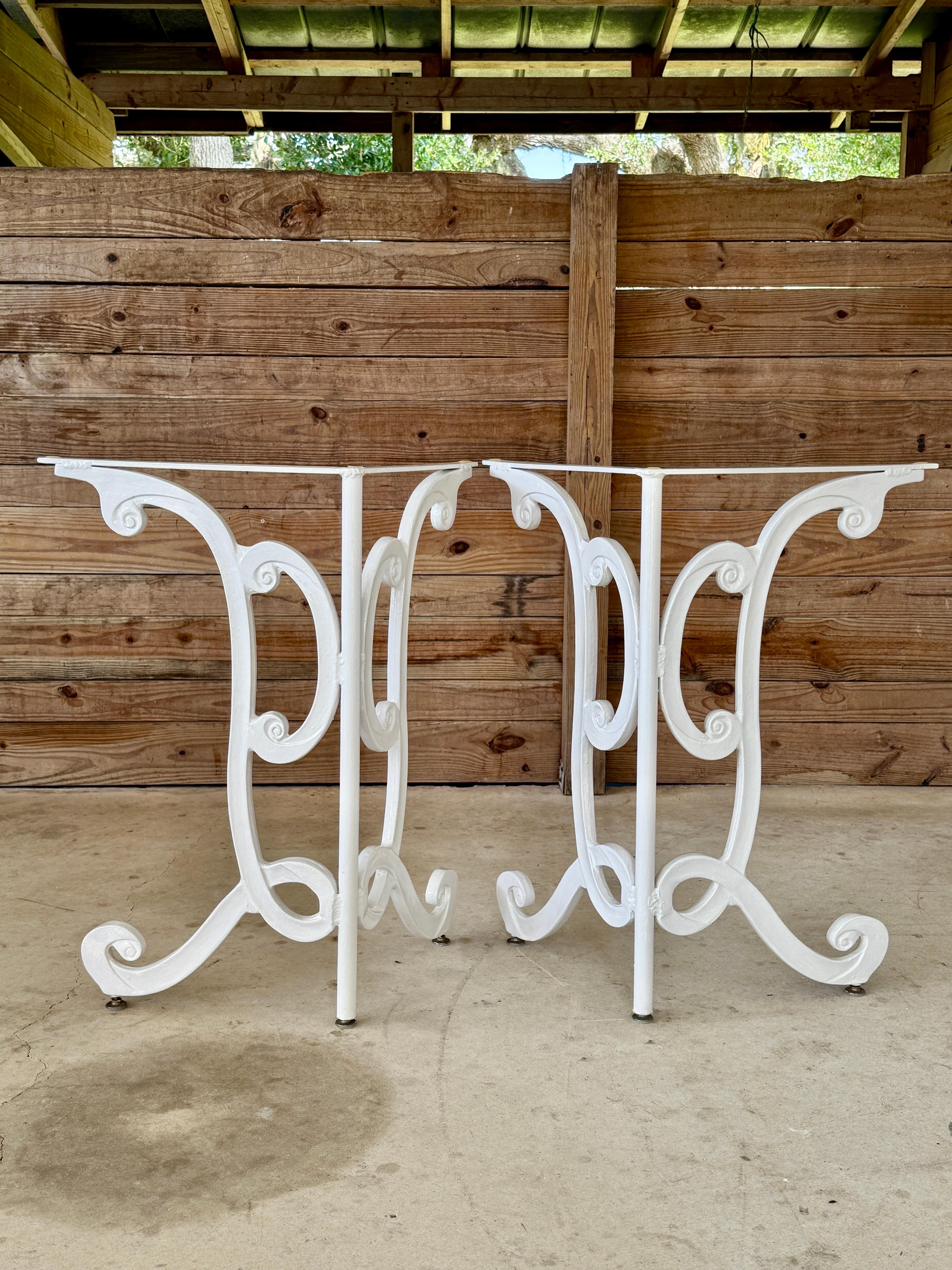 Mid-20th Century Regency White Painted Aluminum Scroll Table Bases – Pair For Sale 9