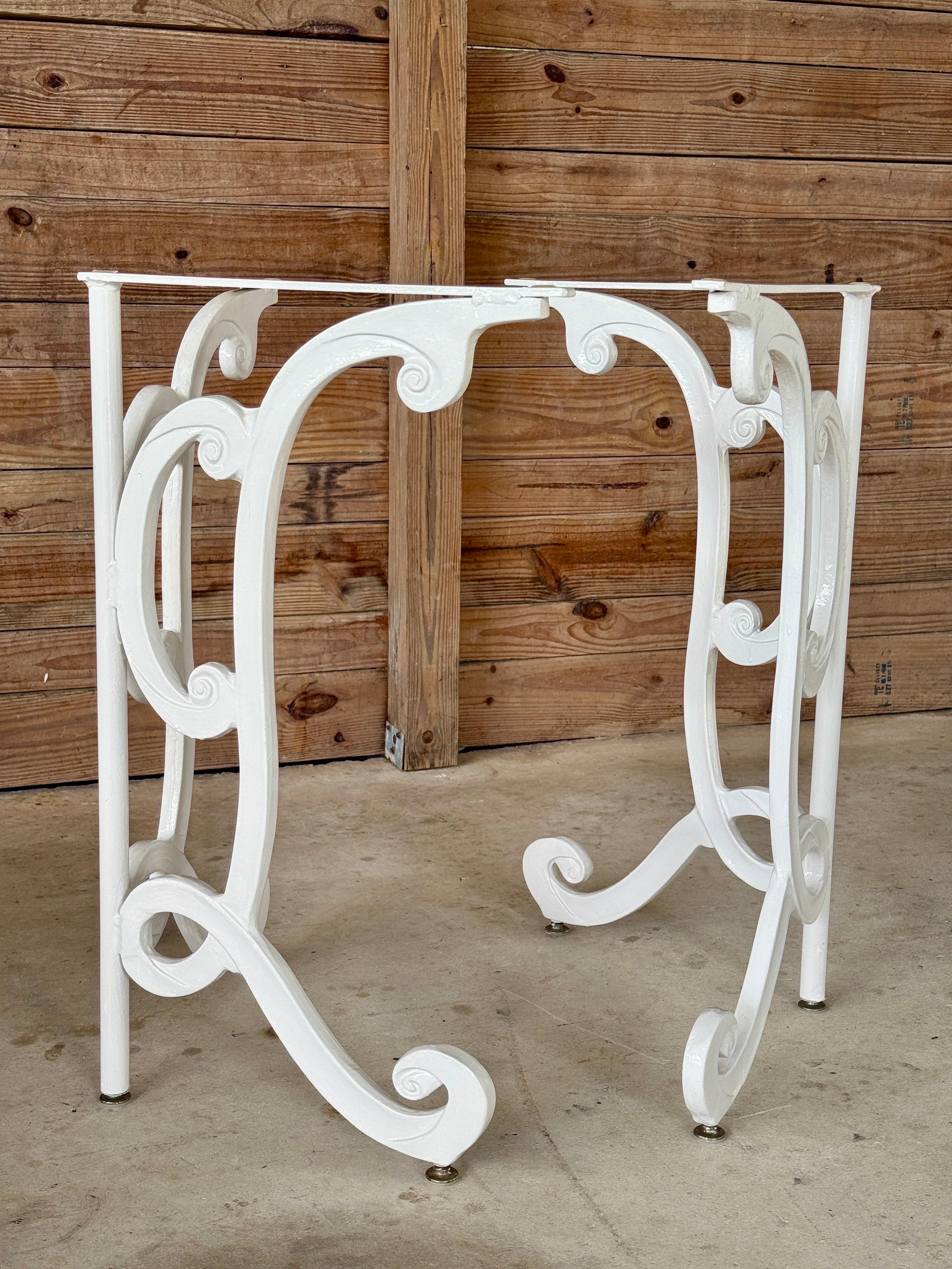 Mid-20th Century Regency White Painted Aluminum Scroll Table Bases – Pair For Sale 11