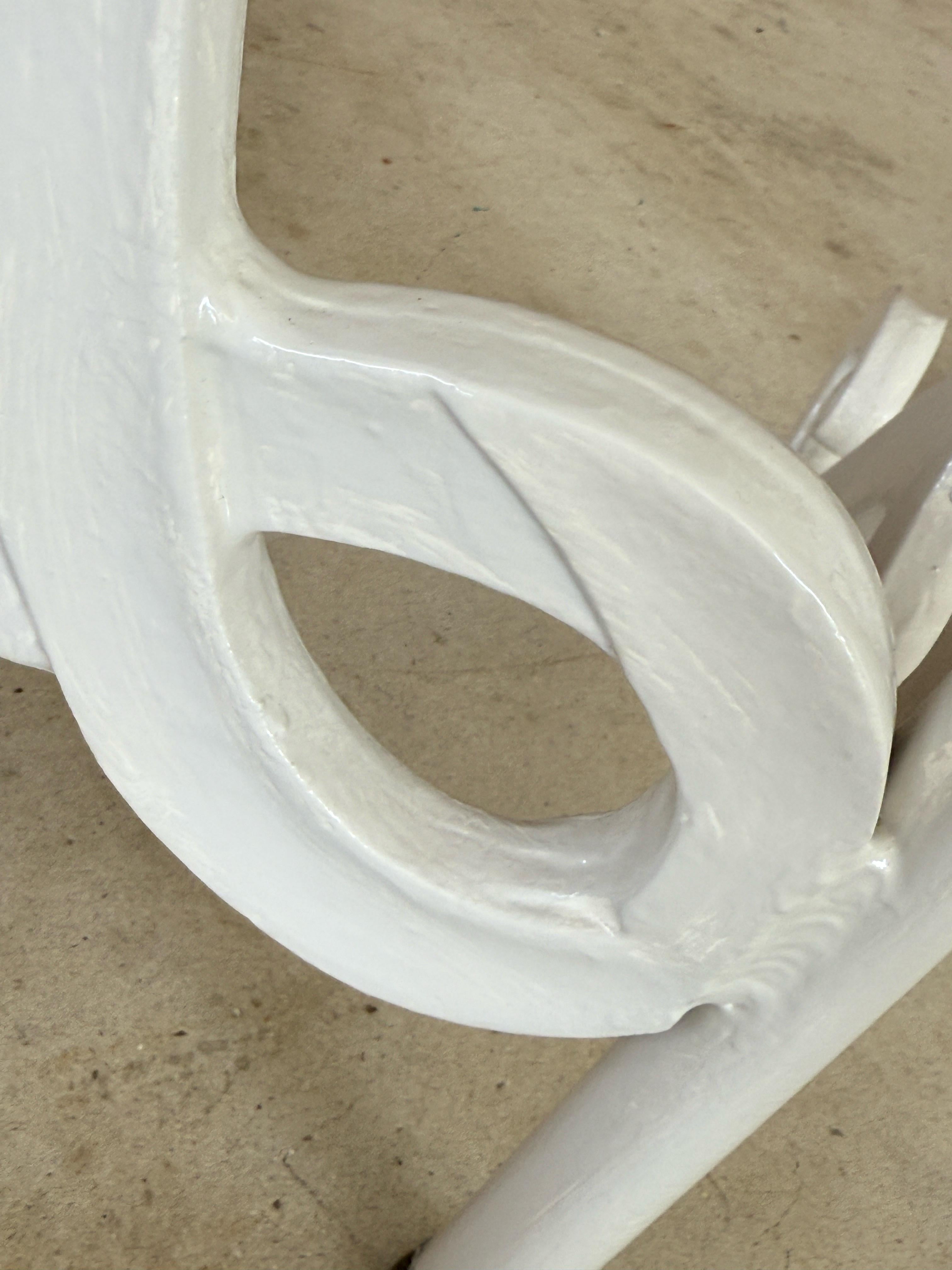 Cast Mid-20th Century Regency White Painted Aluminum Scroll Table Bases – Pair For Sale