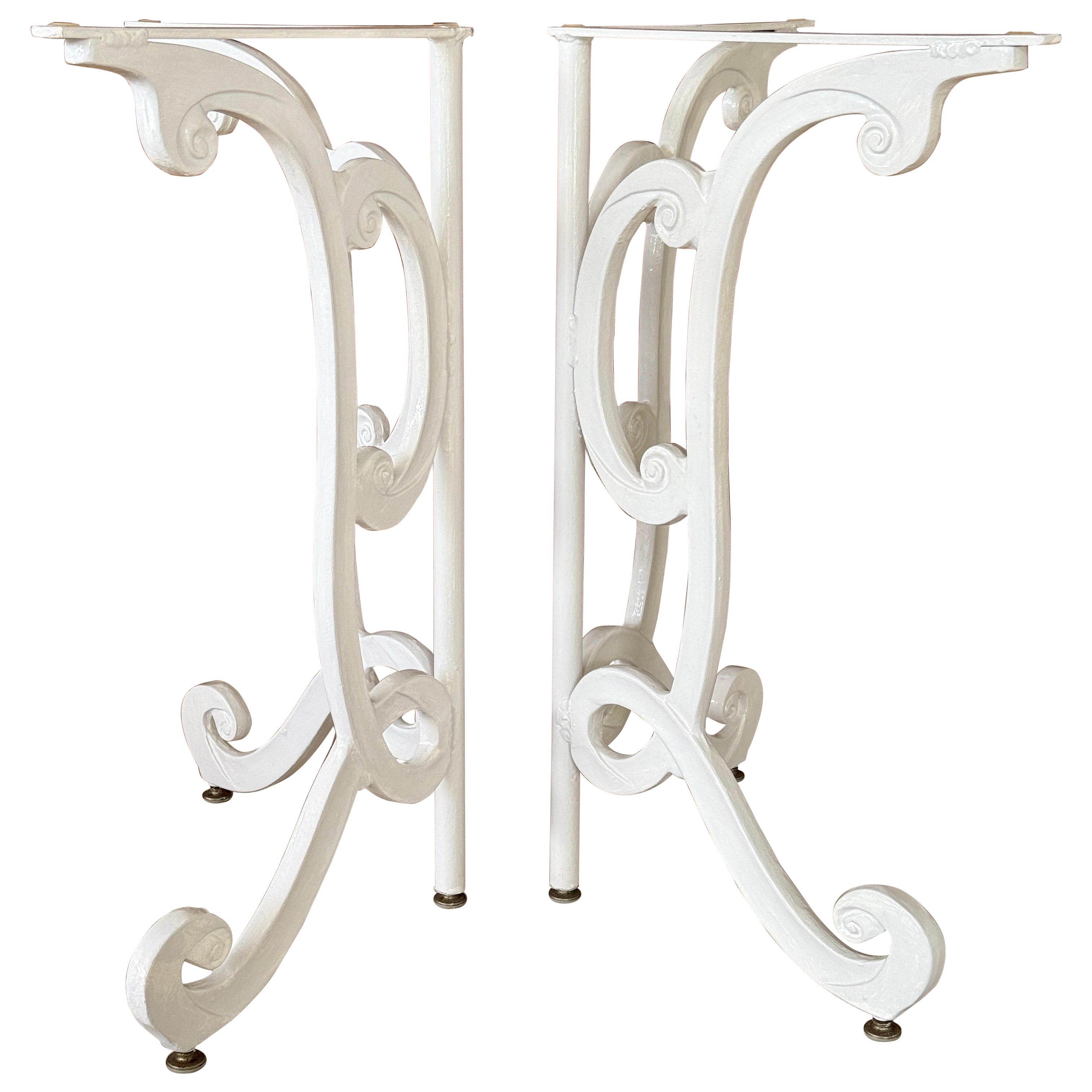 Mid-20th Century Regency White Painted Aluminum Scroll Table Bases – Pair For Sale